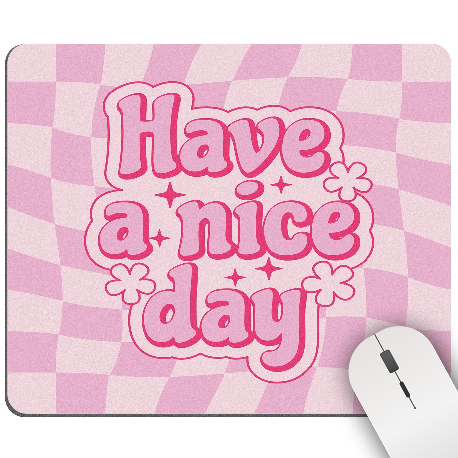 Light Pink Checkered Mouse Pad Cute Aesthetic Girly Retro Square Washable