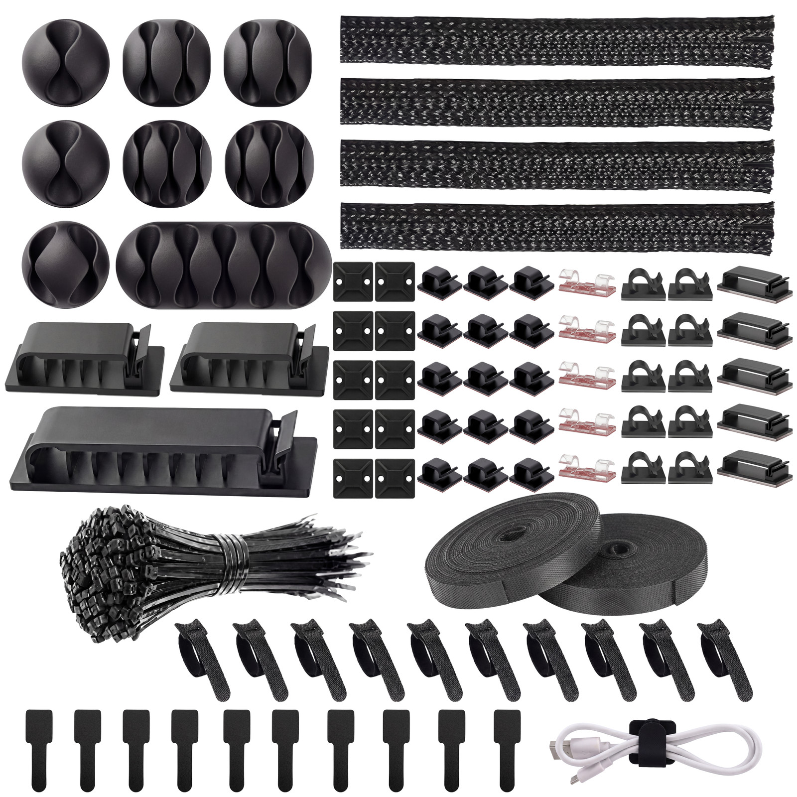 Turonic CM2 Cable Organizer Kit 192-Pc Pro Set, Clips, Hook & Loop Ties, Mounts