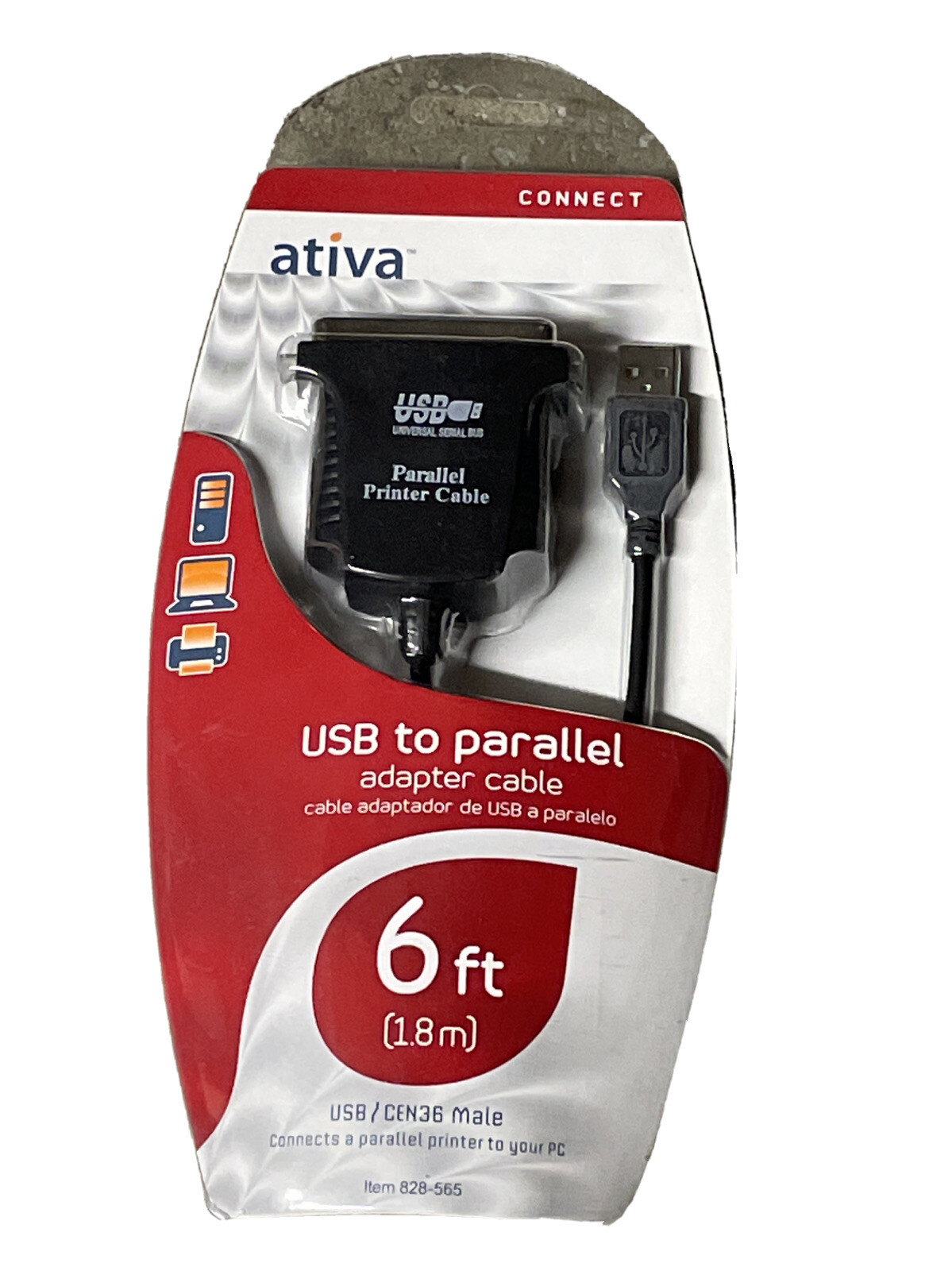 Ativa USB to Parallel Printer Cable 6ft Adapter Cable New Sealed M24 Laptop USB