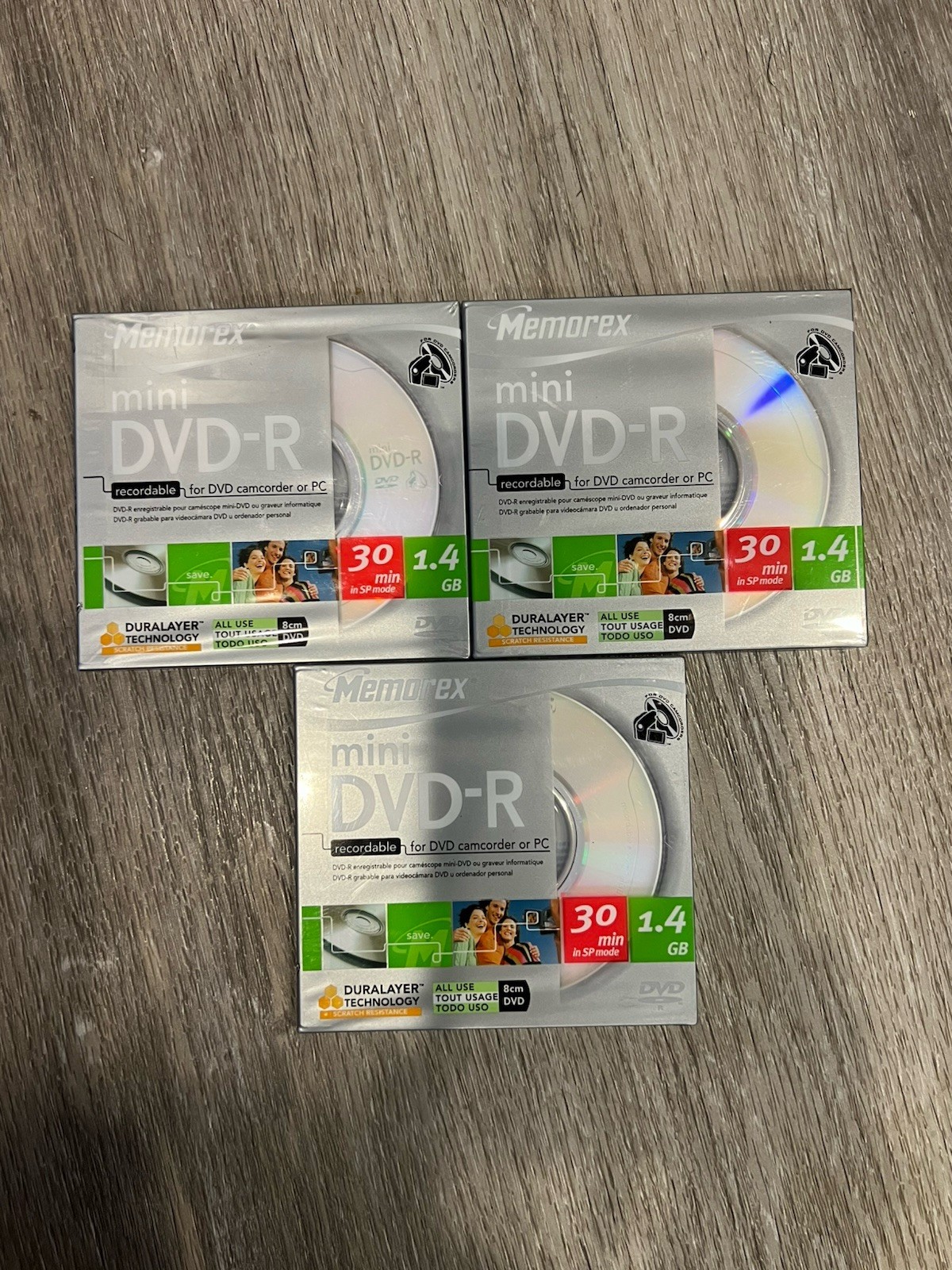 3 NEW Memorex Mini DVD-R 8cm 1.4GB 30 min Recordable for Camcorder or PC New
