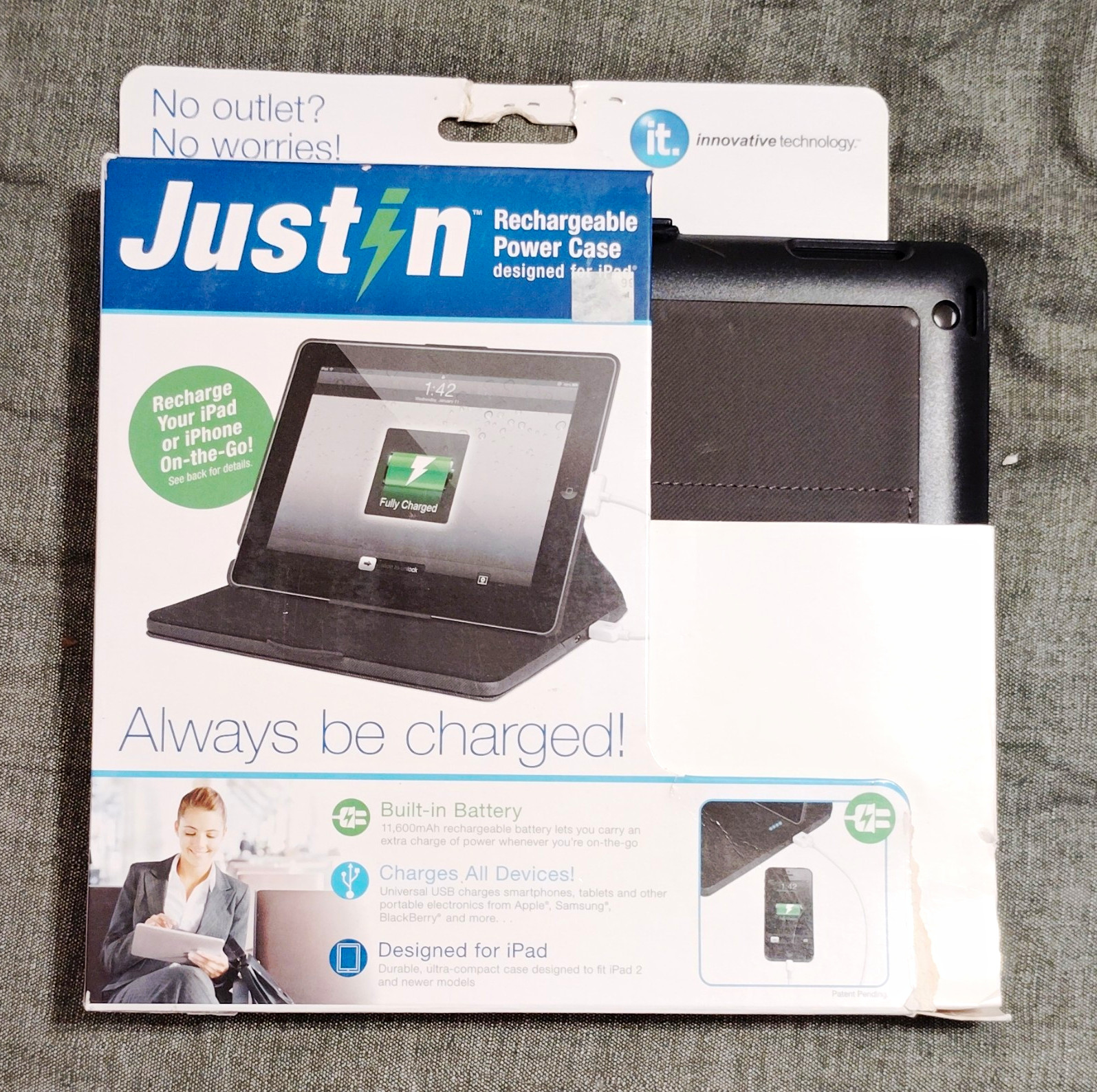 Innovative Technology Just in Power Case w/ Built-In Battery iPad 2 Black