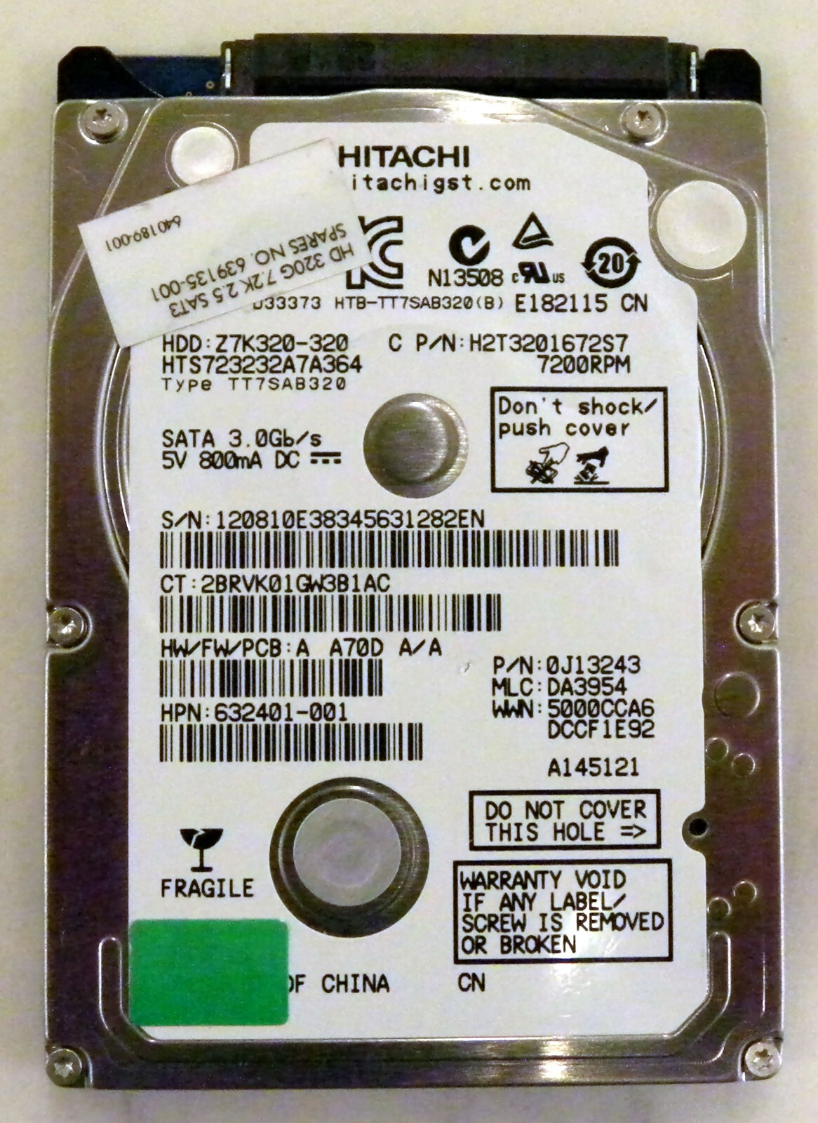 Hitachi 2.5" 320GB Hard Drive 7200rpm Laptop Notebook Z7K320  
