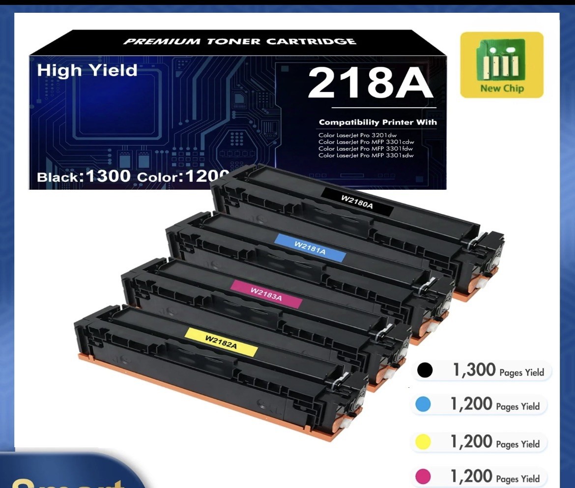 4PK W2180A Toner Fits HP 218A LaserJet Pro 3201dw MFP 3301 3301fdw [WITH CHIP]