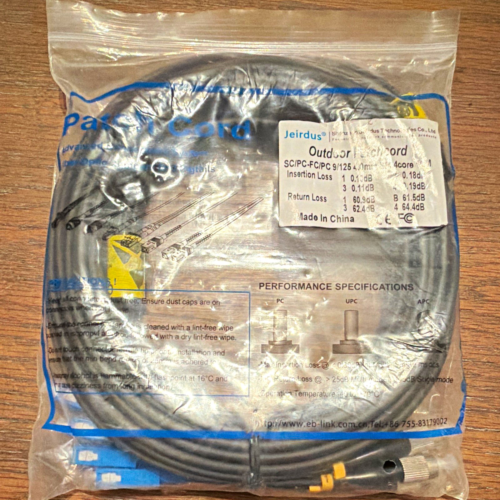 Jeirdus Outdoor Single-Mode Fiber Patch Cable SC to FC 10m Black 9/125