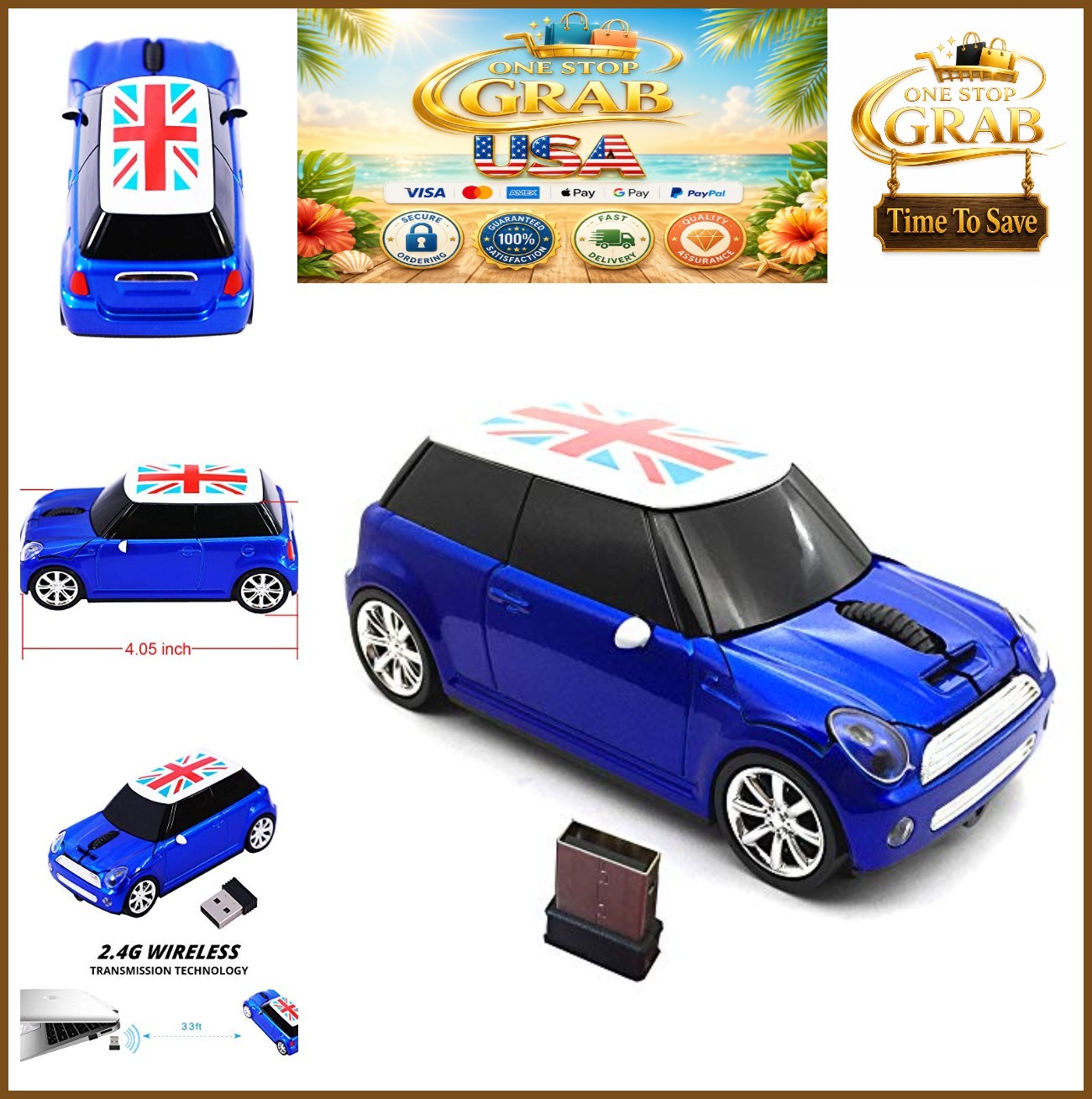 Wireless Car Mouse Sports Car Design 1600 DPI 3 Button Optical USB Receiver
