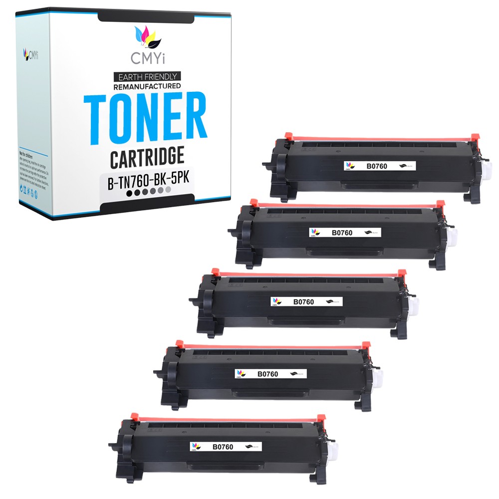 5-Pack Compatible CMYi TN760 Cartridges fits Brother HL-L2370DW XL MFC-L2759DW