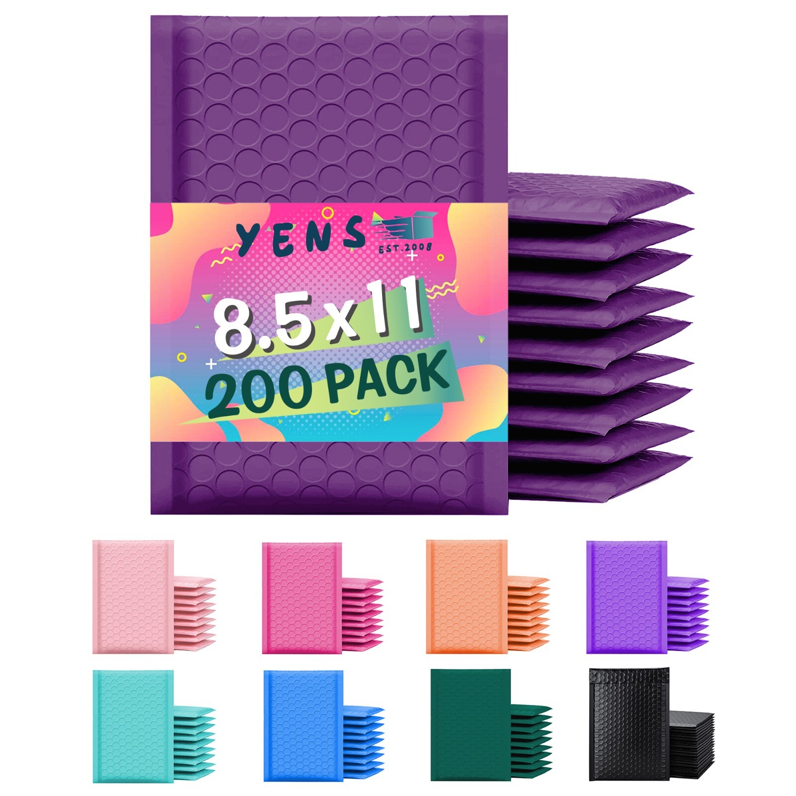 Yens® 200 #2 Poly Bubble Padded Envelopes Mailers 8.5 X 11 -PURPLE