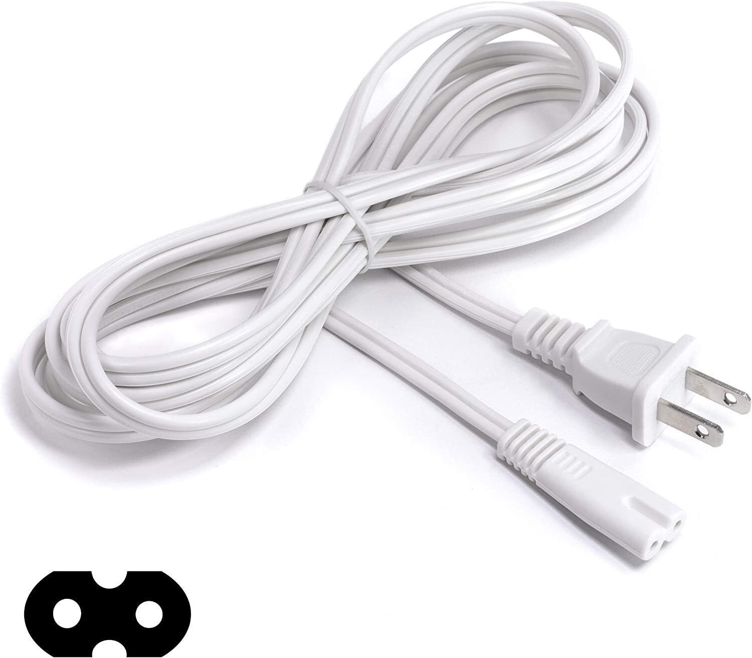 2 Prong AC Power Cord - NEMA 1-15P to C7 - Figure 8 Rnd, 18 AWG - White, 10 Feet