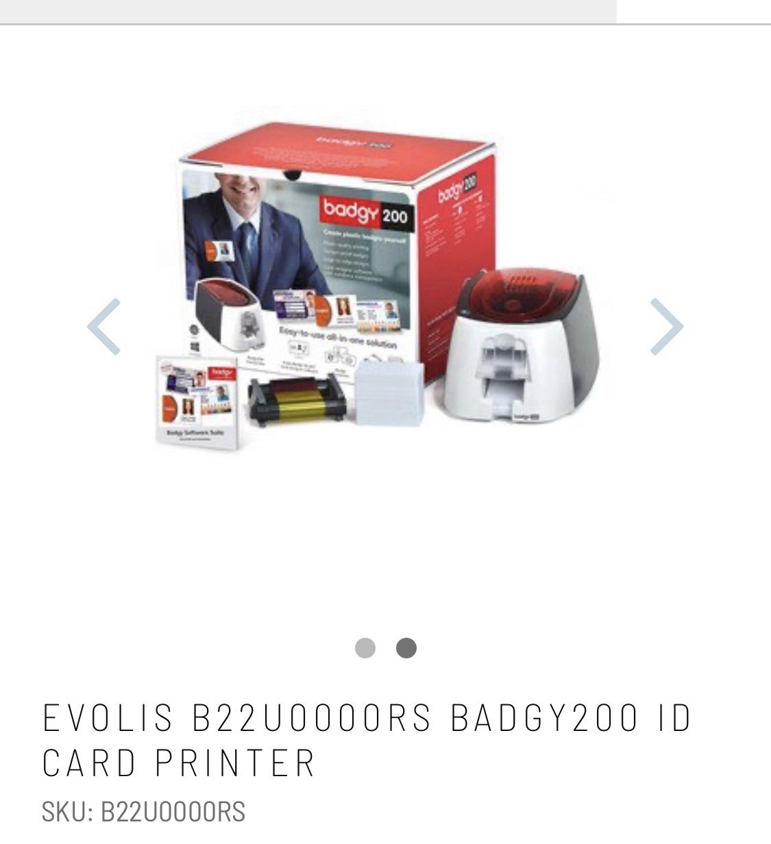 Evolis Badgy200 B22U0000RS ID Card Printer Color 300 dpi Single-Sided USB