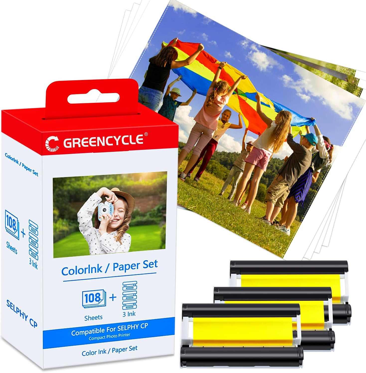 GREENCYCLE KP-108IN Color Ink Paper Set 108 Pcs for Canon SELPHY CP780 CP760