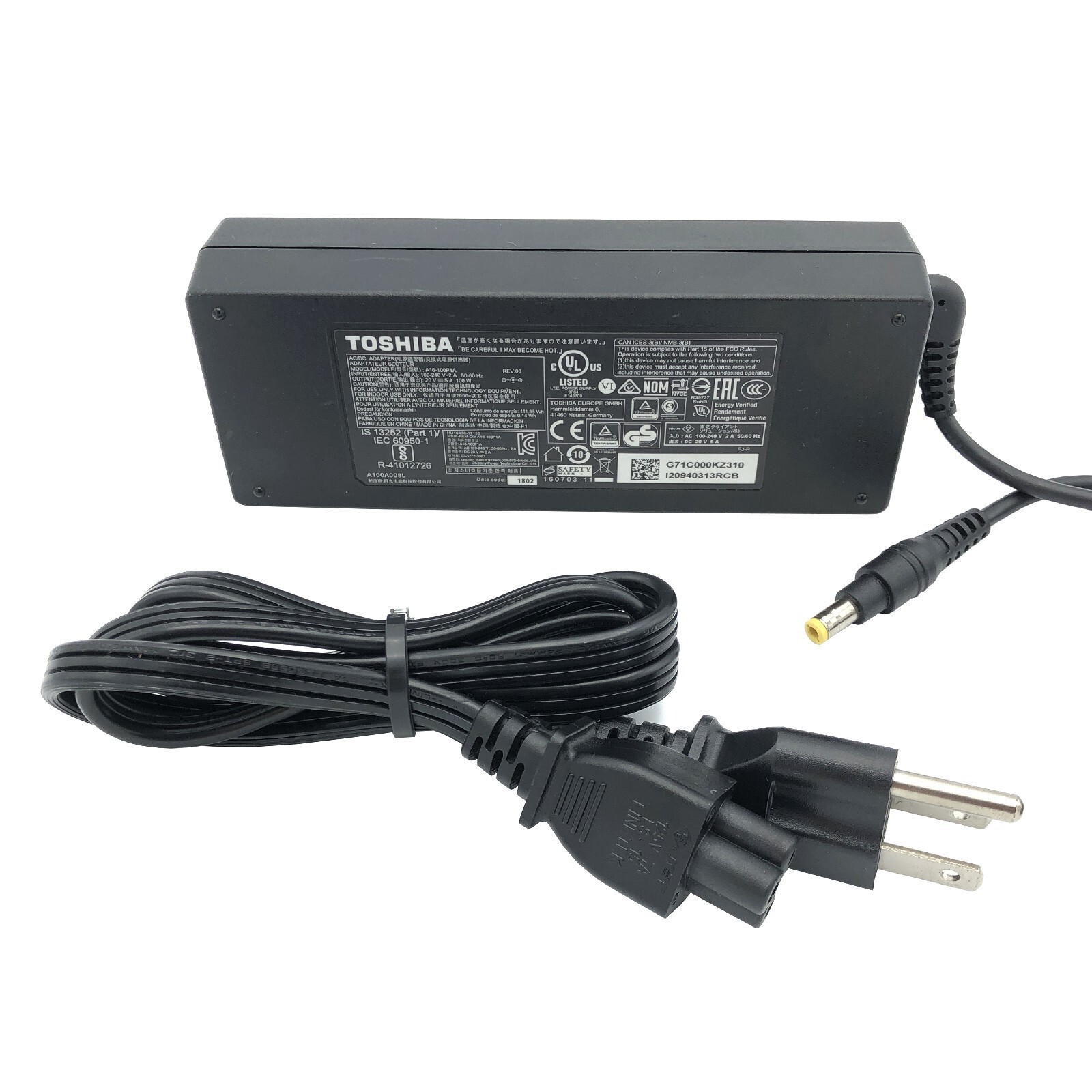 Open Box Genuine Tohsiba A16-100P1A AC Power Adapter 20V 5A 100W Yellow Tip