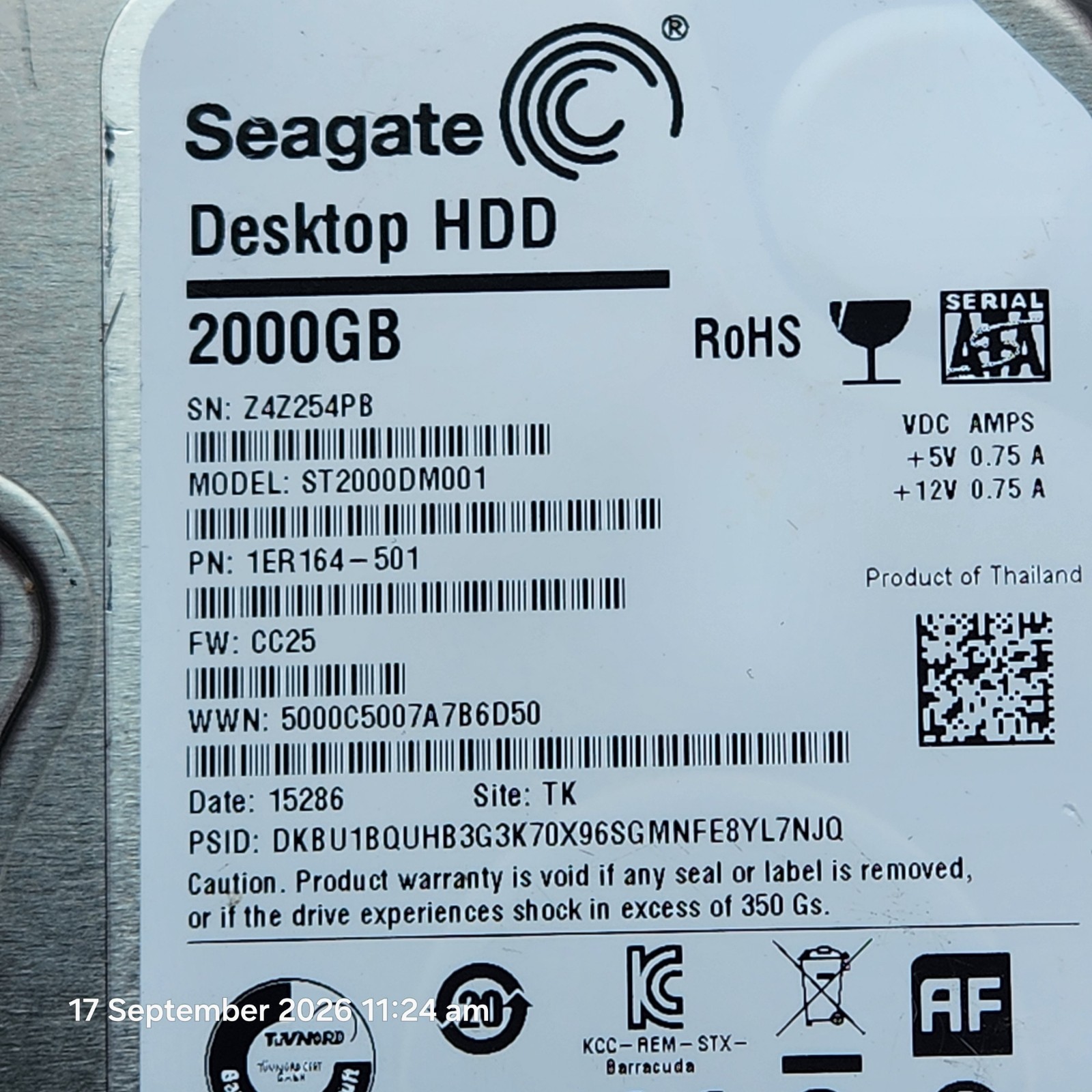 Seagate 2TB 3.5" SATA Hard Drive -  ST2000DM001 - 1CH164-501