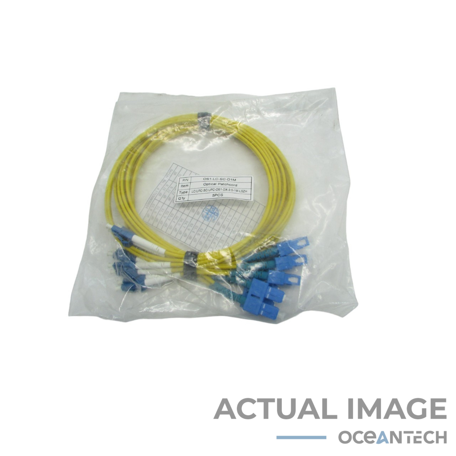 LC/UPC to SC/UPC Duplex 9/125 Single Mode Fiber Optic, 1m or 3 feet 5 Pack