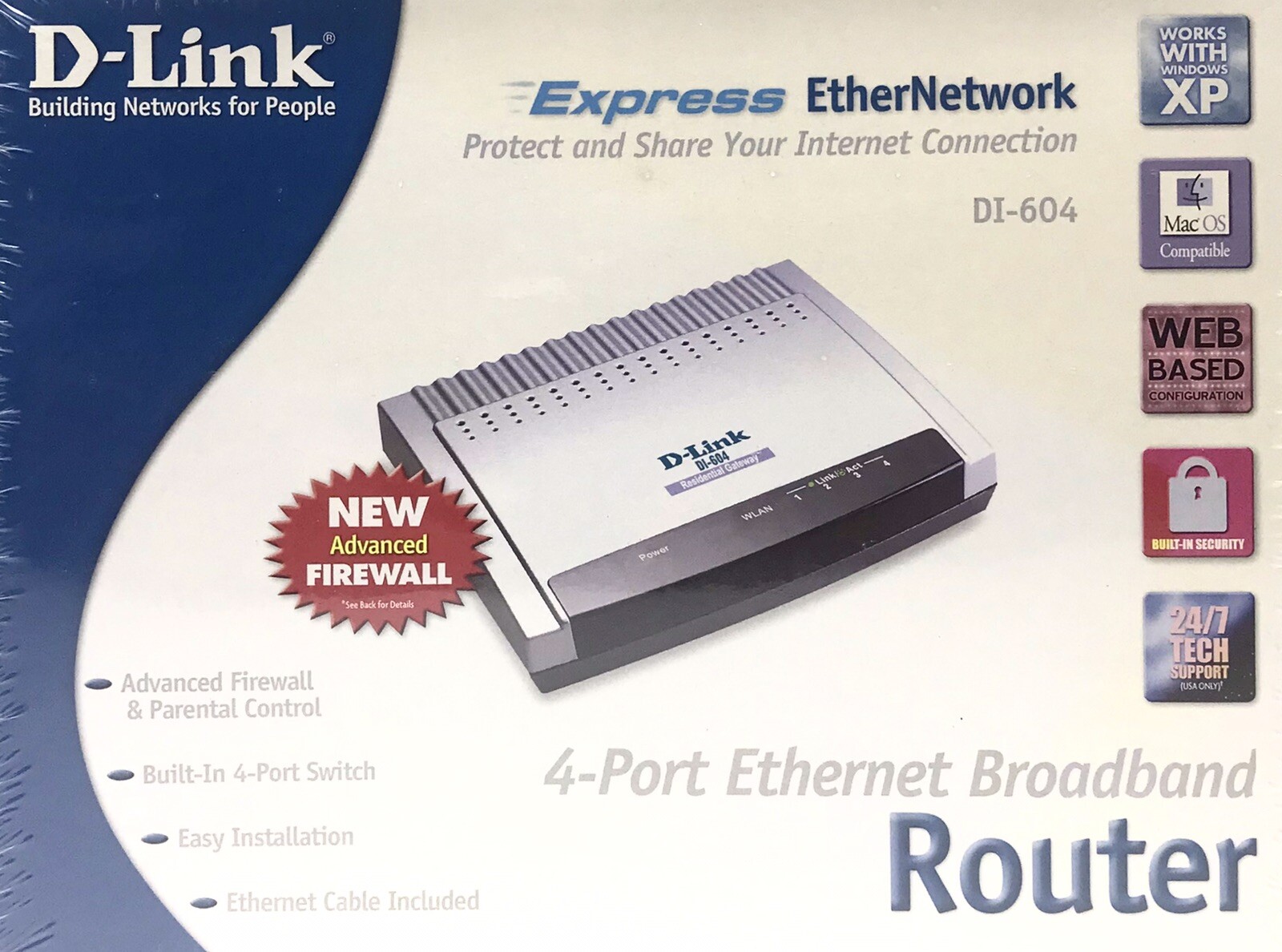 D-Link DI-604 Wired Ethernet Router 4-Port Cable/DSL New Sealed