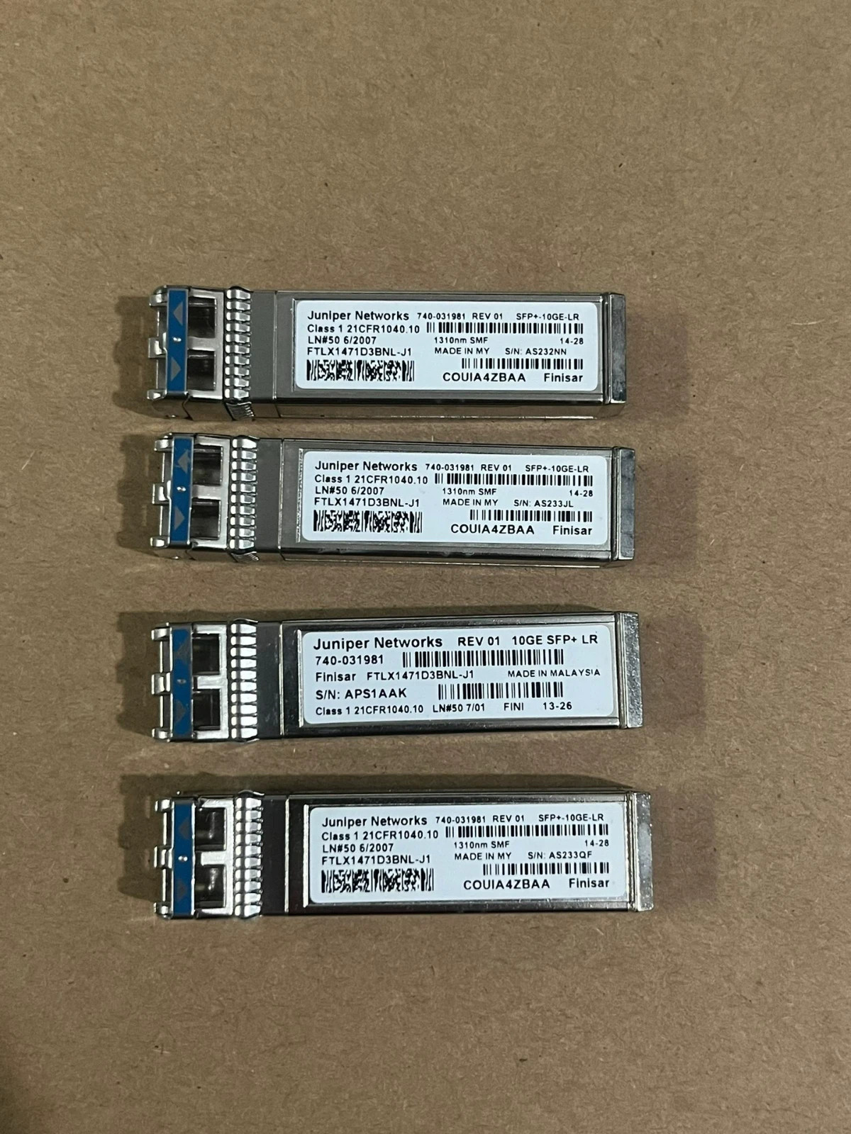 4pcs Juniper 740-031981 SFP-10GE-LR SFP+LR 10km SMF 10GE LR 10km SMF transceiver