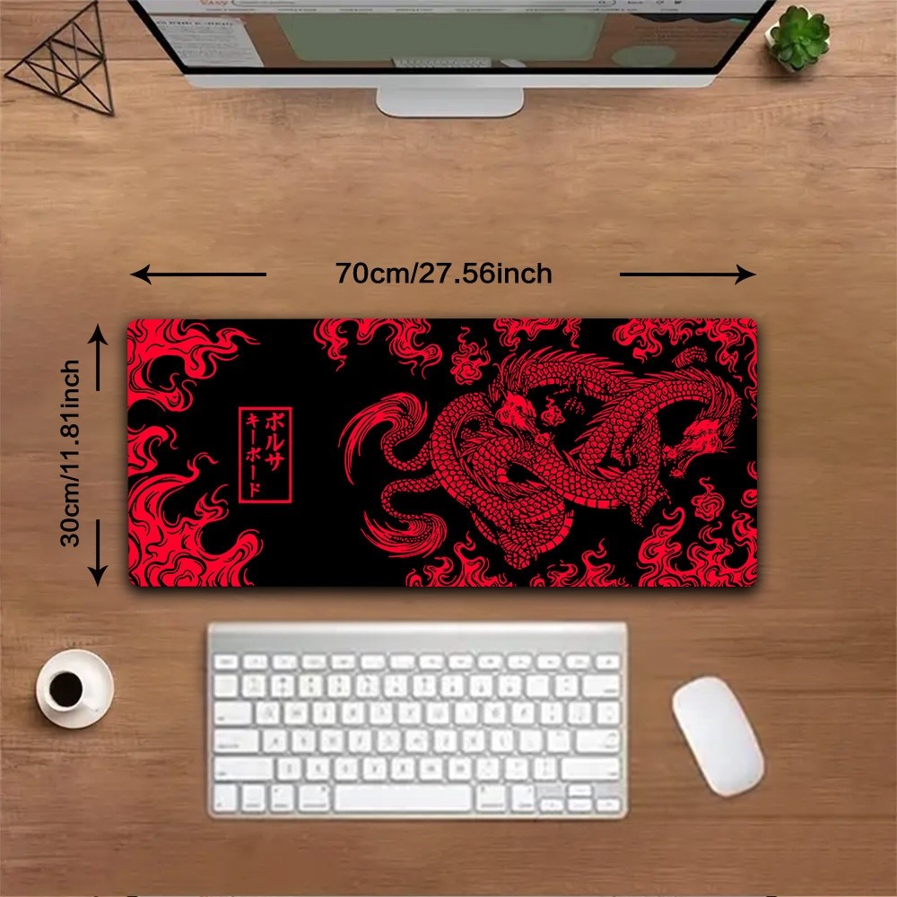 Gaming Mouse Pad Featuring a Japanese Minimalist Design with Two Dragons Inter
