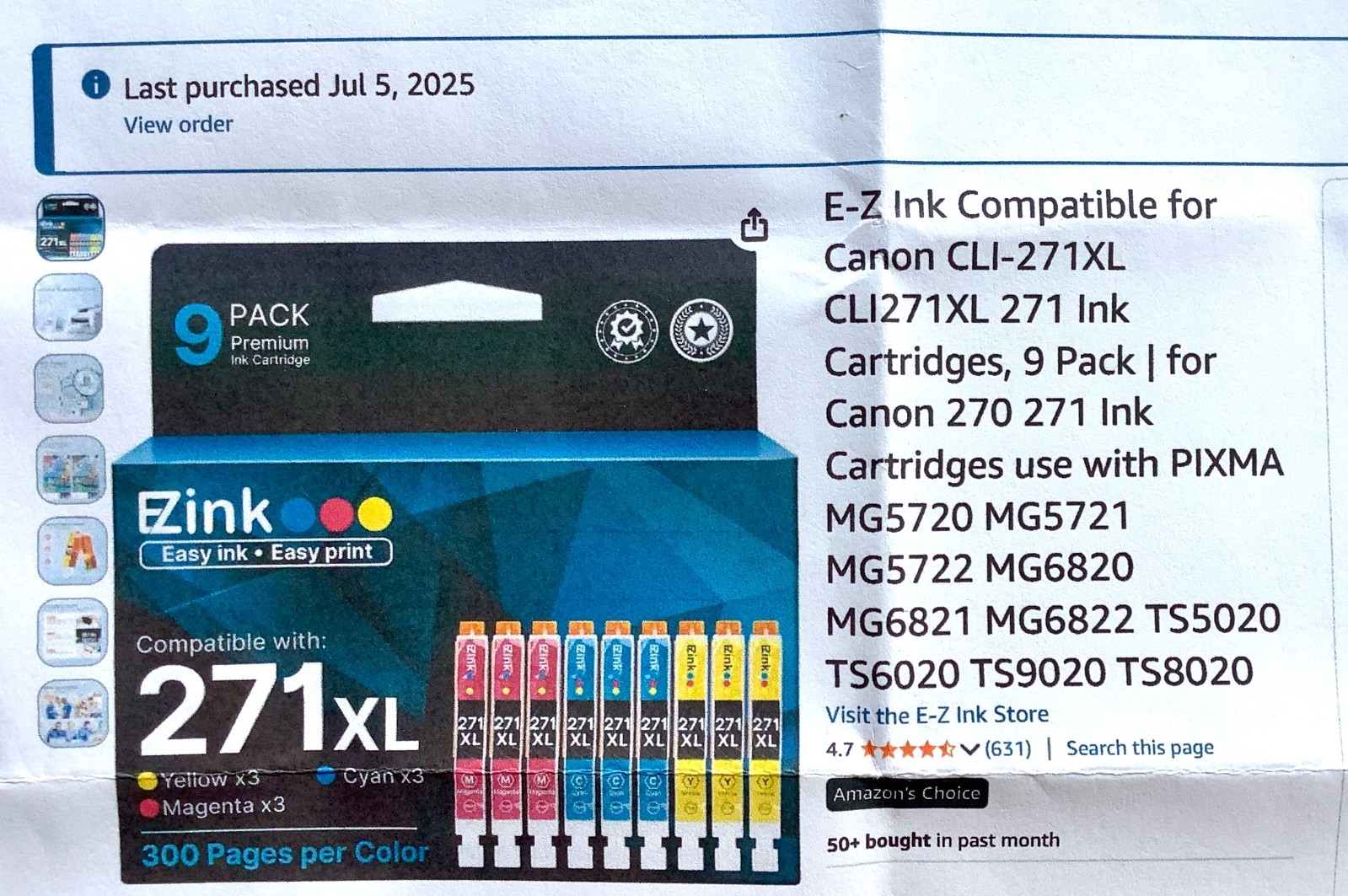 E-Z Ink Compatible Canon CLI-271XL CLI271XL 271 Ink Cartridges, 9 Pack 271xl Ink