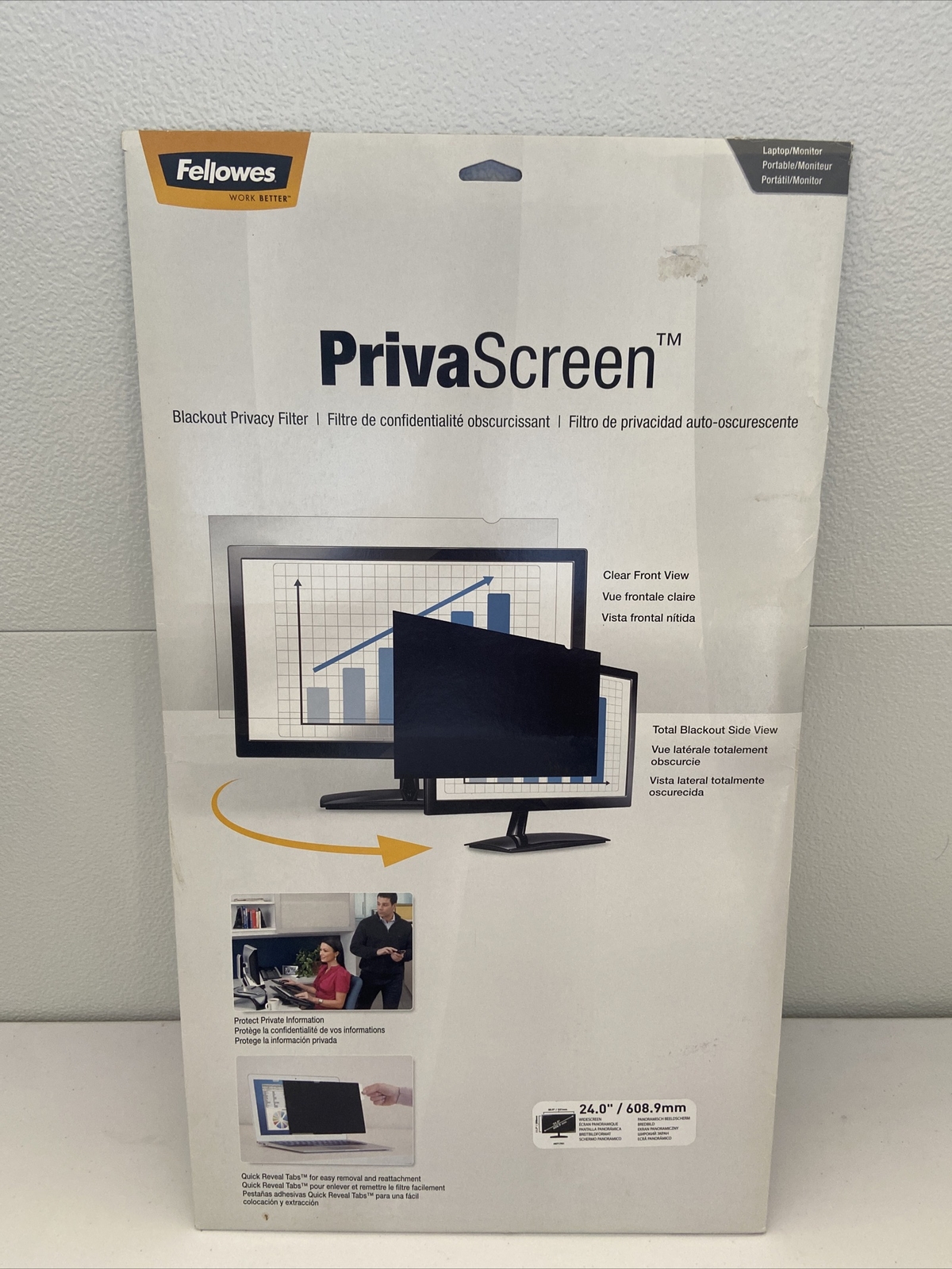Fellowes 24" laptop Widescreen-PrivaScreen Blackout Privacy Filter 