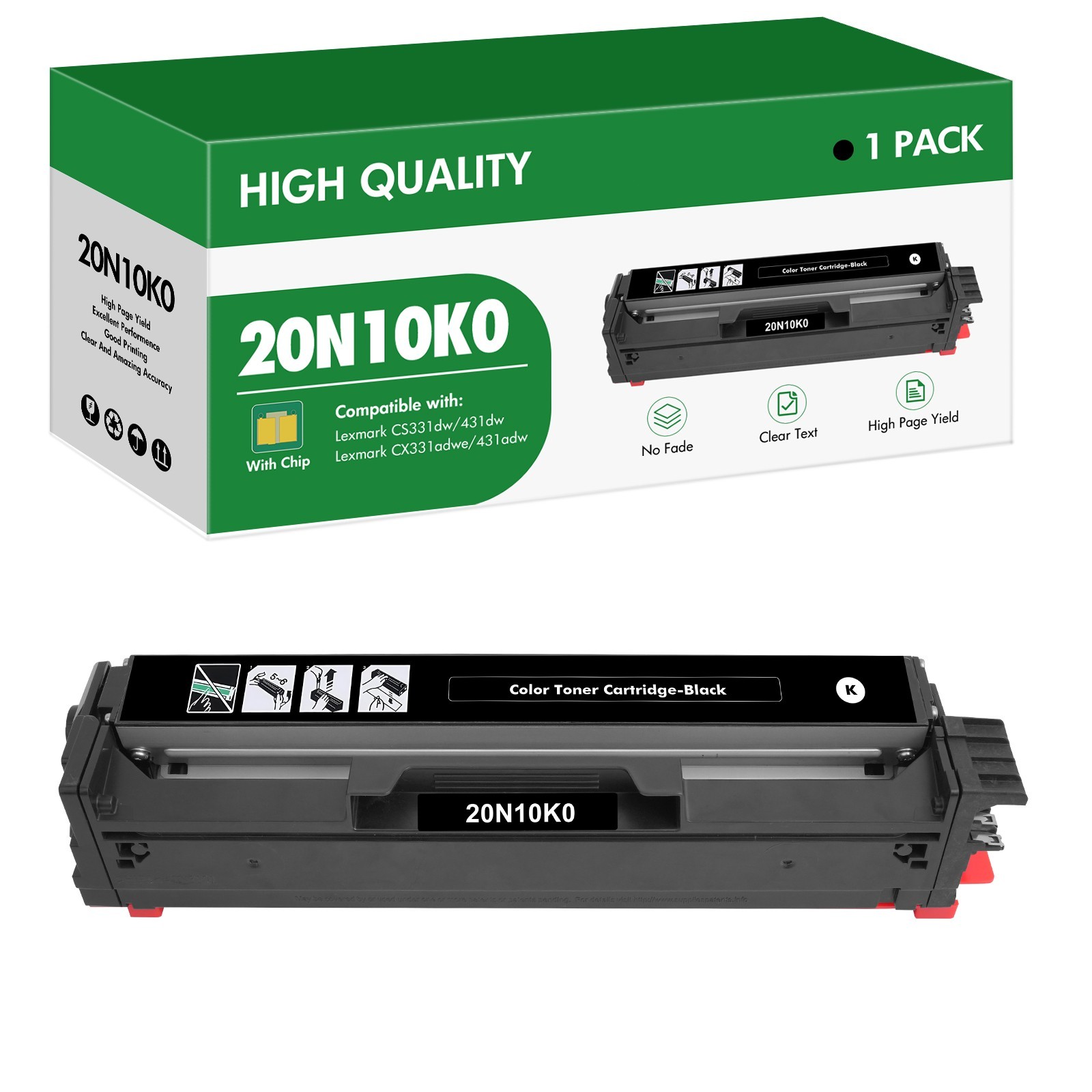 20N10K0 Black Toner Cartridge for Lexmark CS331 CS431 CX331 CX431 CS331dw 1Pack