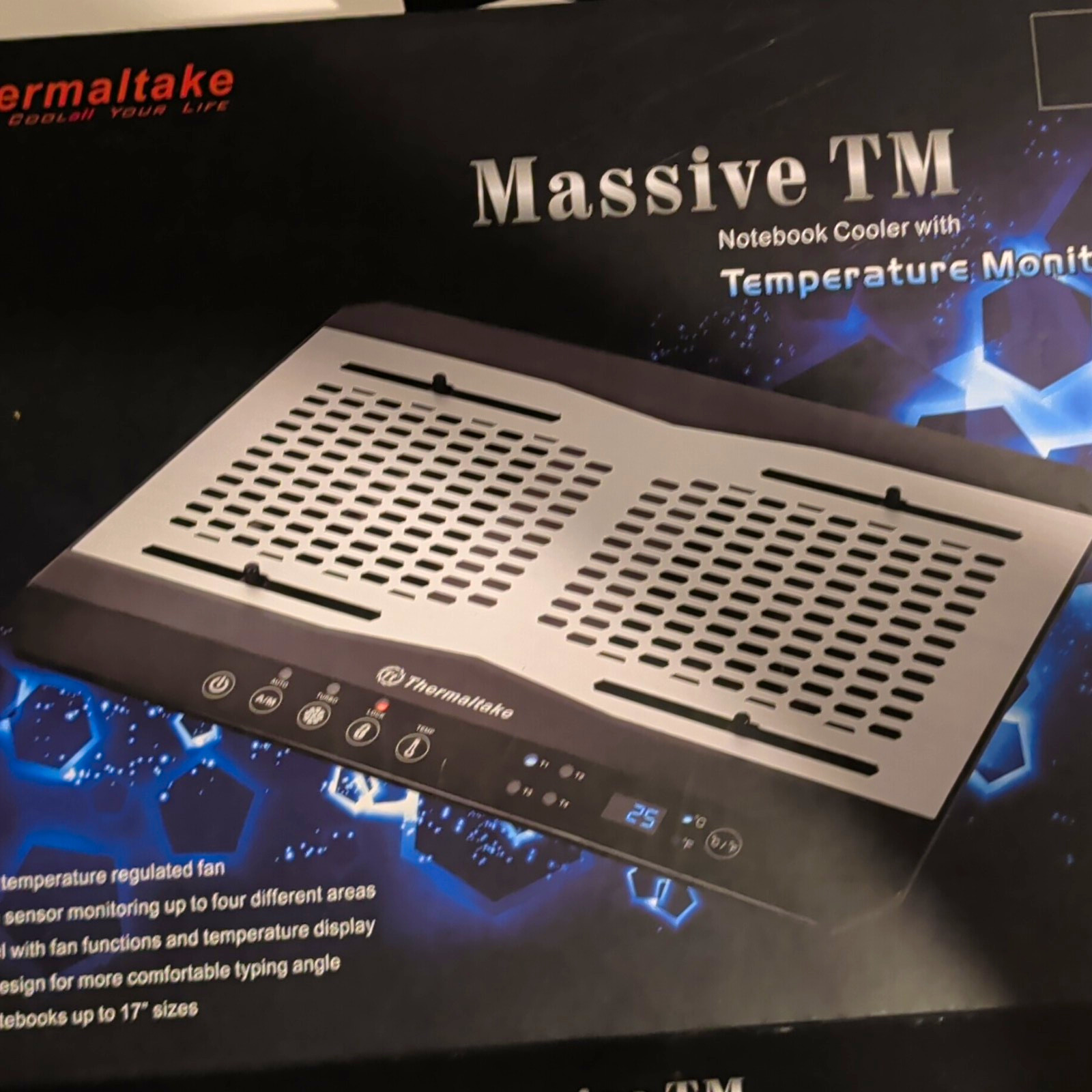 Thermaltake Massive TM 17in Dual Fan Silver Aluminum Cooling Pad Tilt USB