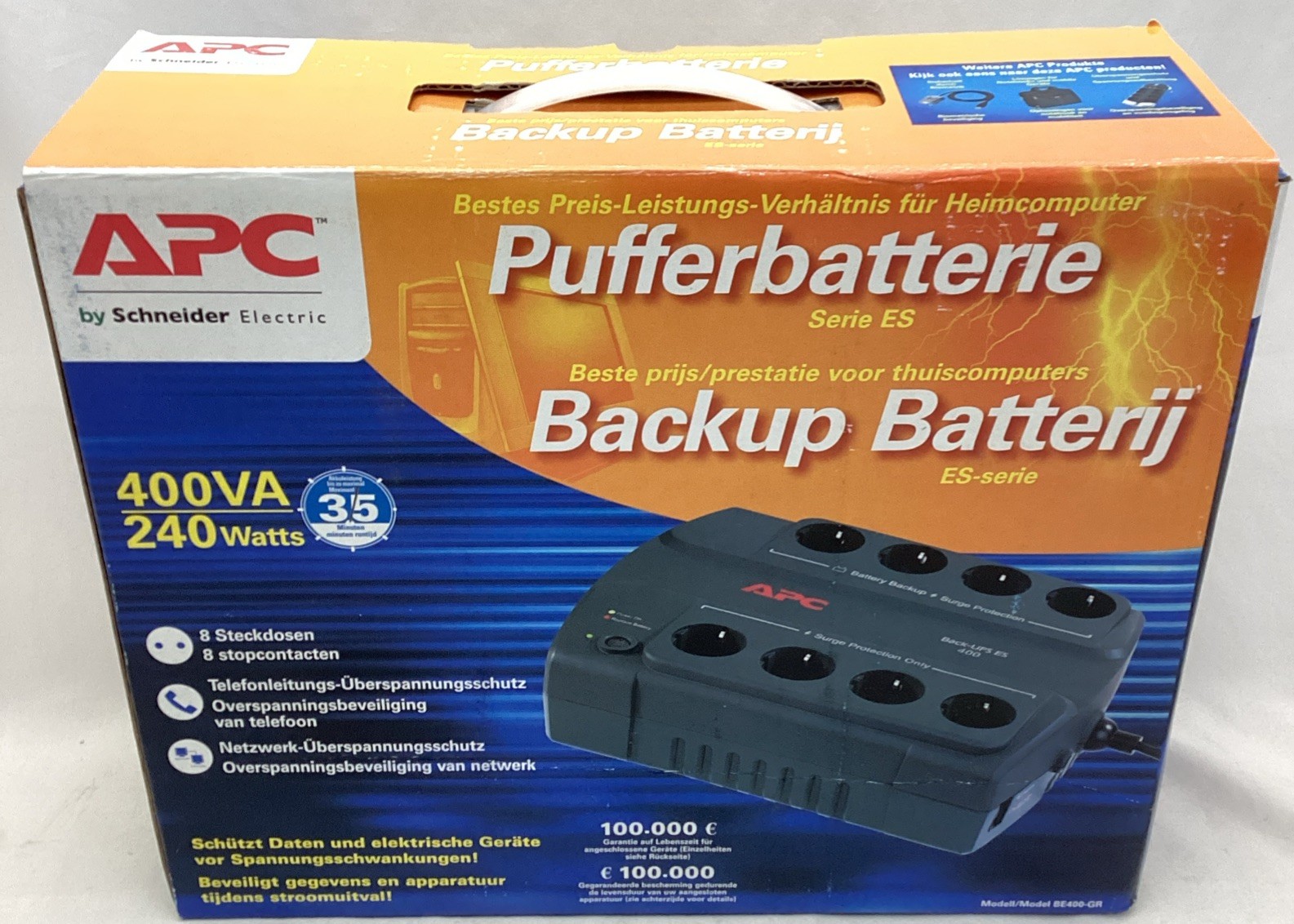 APC Back-UPS ES 400VA 240 W Battery Backup BE400-GR ES-Serie 8 Steckdosen READ