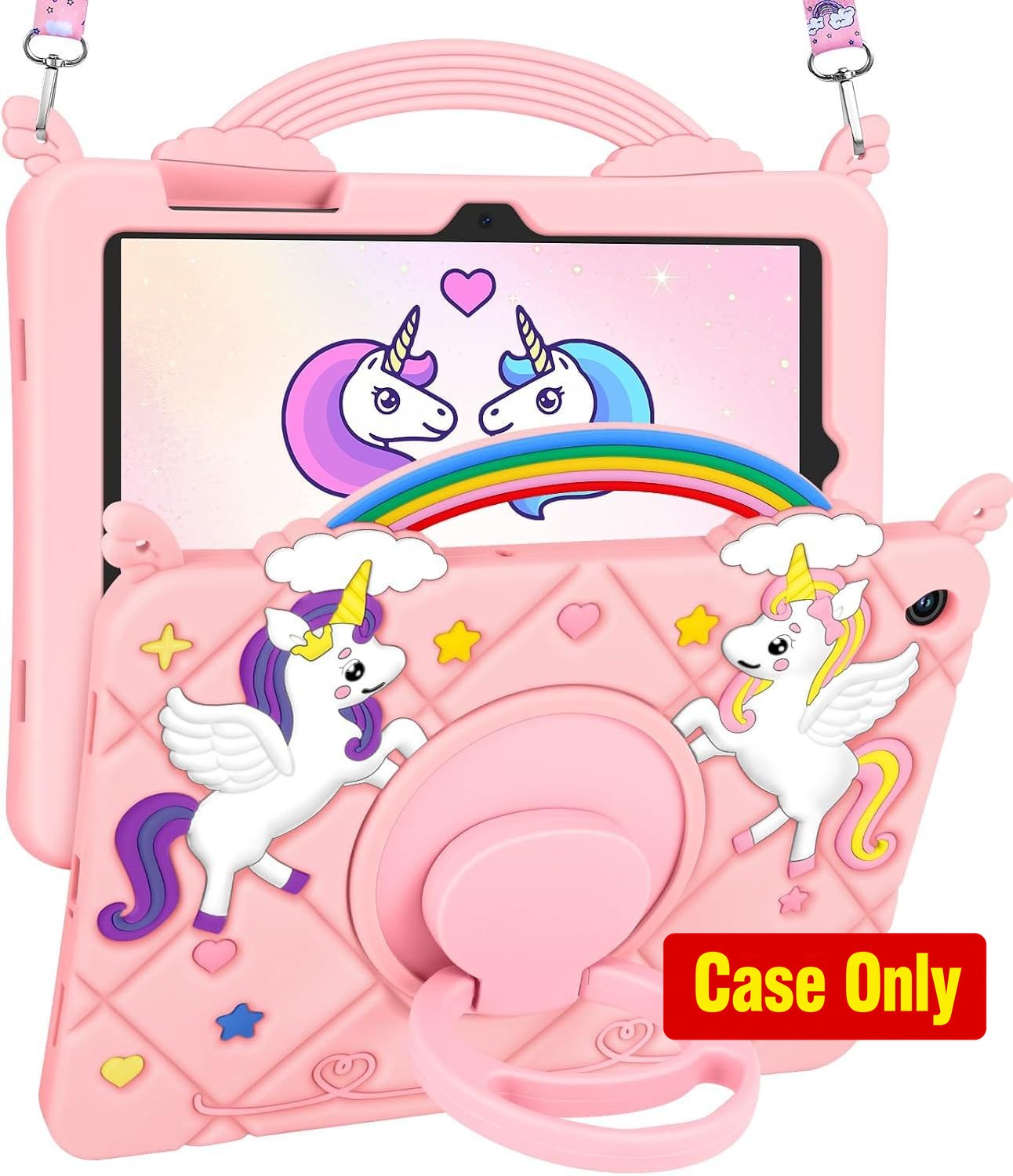 Case for Galaxy Tab A9 Plus - Cute Cartoon Unicorn with Rotating Stand & Strap