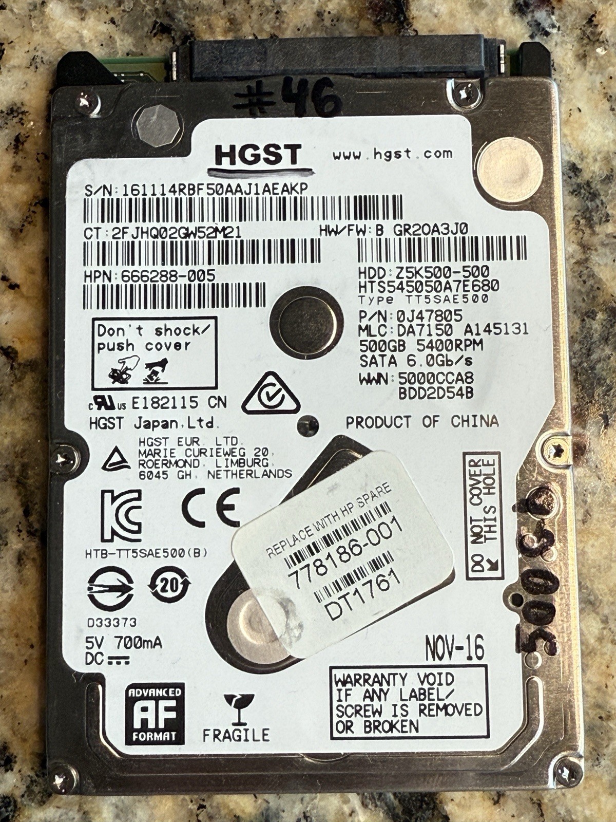 TESTED HGST Travelstar Z5K500-500 internal HDD 500GB Laptops HTS545050A7E680 #46