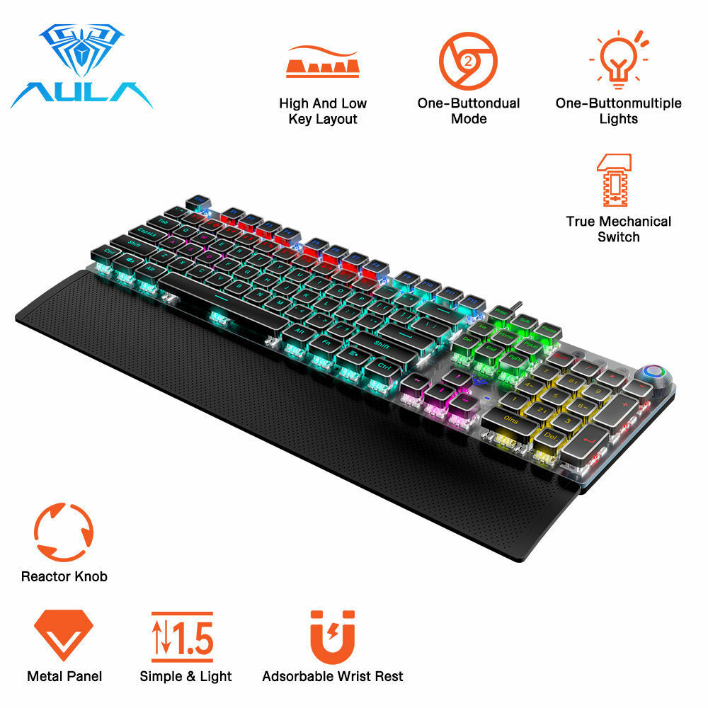 AULA Gaming Keyboard Square Glowing Keycaps Backlit Wired 108 Keys Anti-ghosting