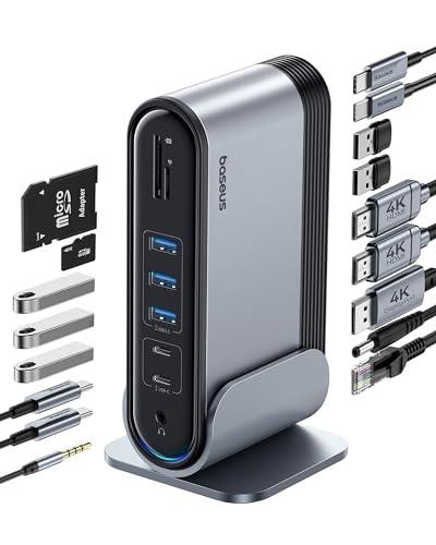 Baseus 17-in-1 Laptop Docking Station 3 Monitors with 4K HDMI+DP, USB C Docking
