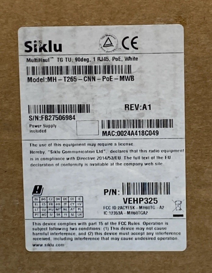 Siklu Multihaul TG Node 90° (MH-T265-CNN-POE-MWB)