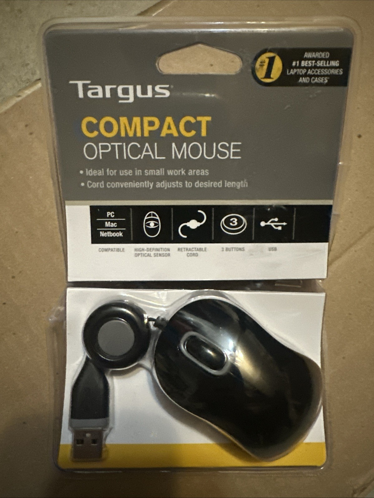 Targus Compact Retractable USB wired Mouse AMU75US  Mouse PC MAC  - Sealed NEW
