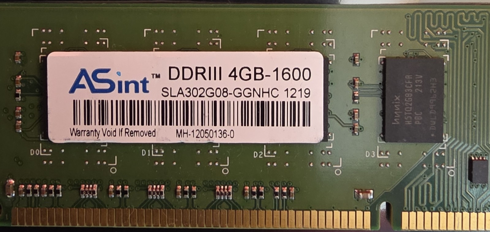 ASint DDR3 SDRAM DIMM 240-Pin 4GB DDR3-1600 RAM Module SLA302G08-GGNHC
