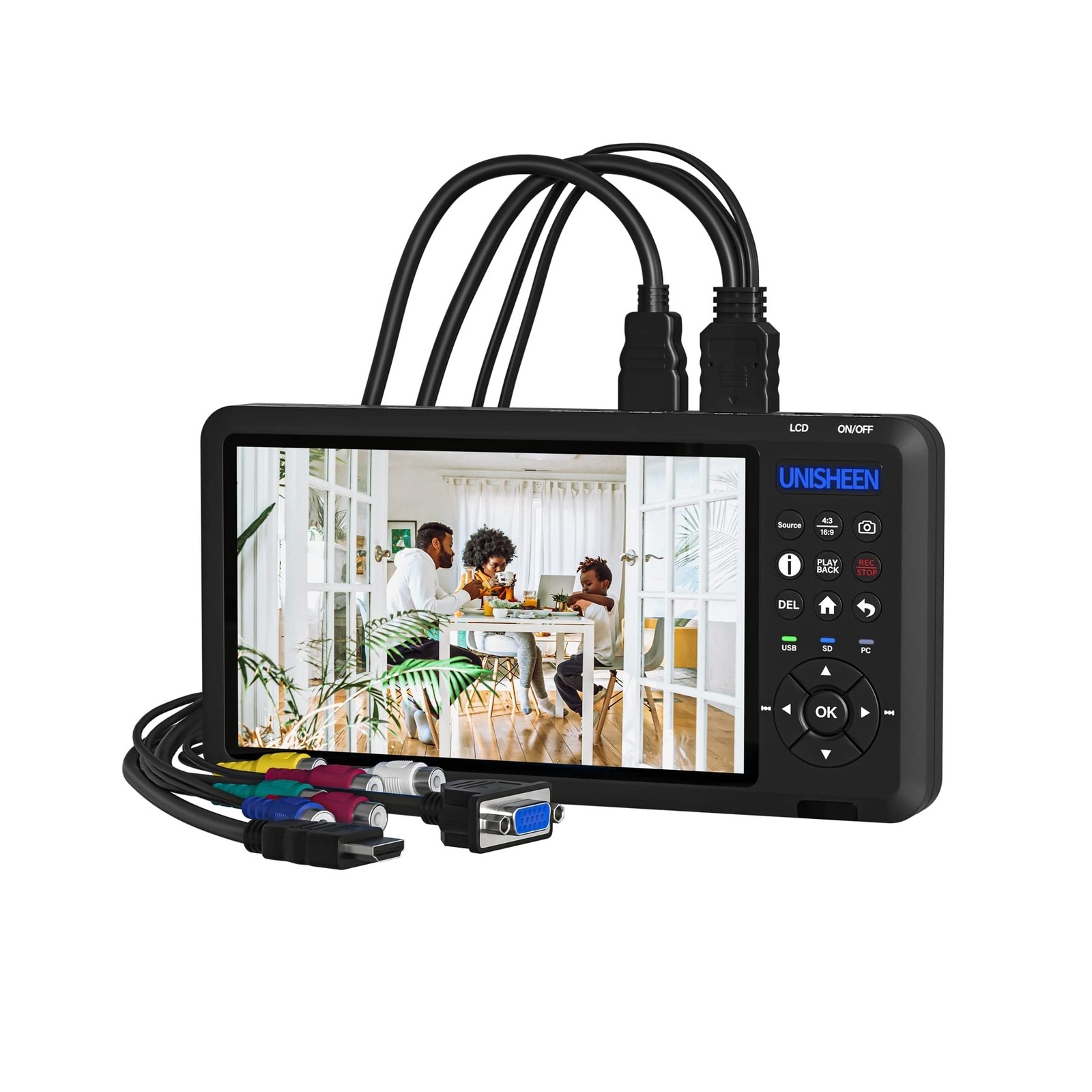 Video Recorder 1080P 60FPS USB2.0 with 7" Screen, DVI/HDMI/CVBS/VGA/YPBPR Cap...