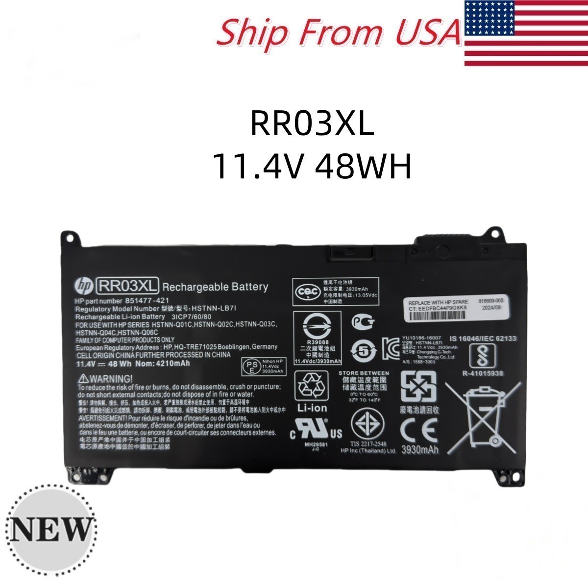 Genuine RR03XL Battery For HP ProBook 430 440 450 455 470 G4 G5 HSTNN-UB7C/-LB7I