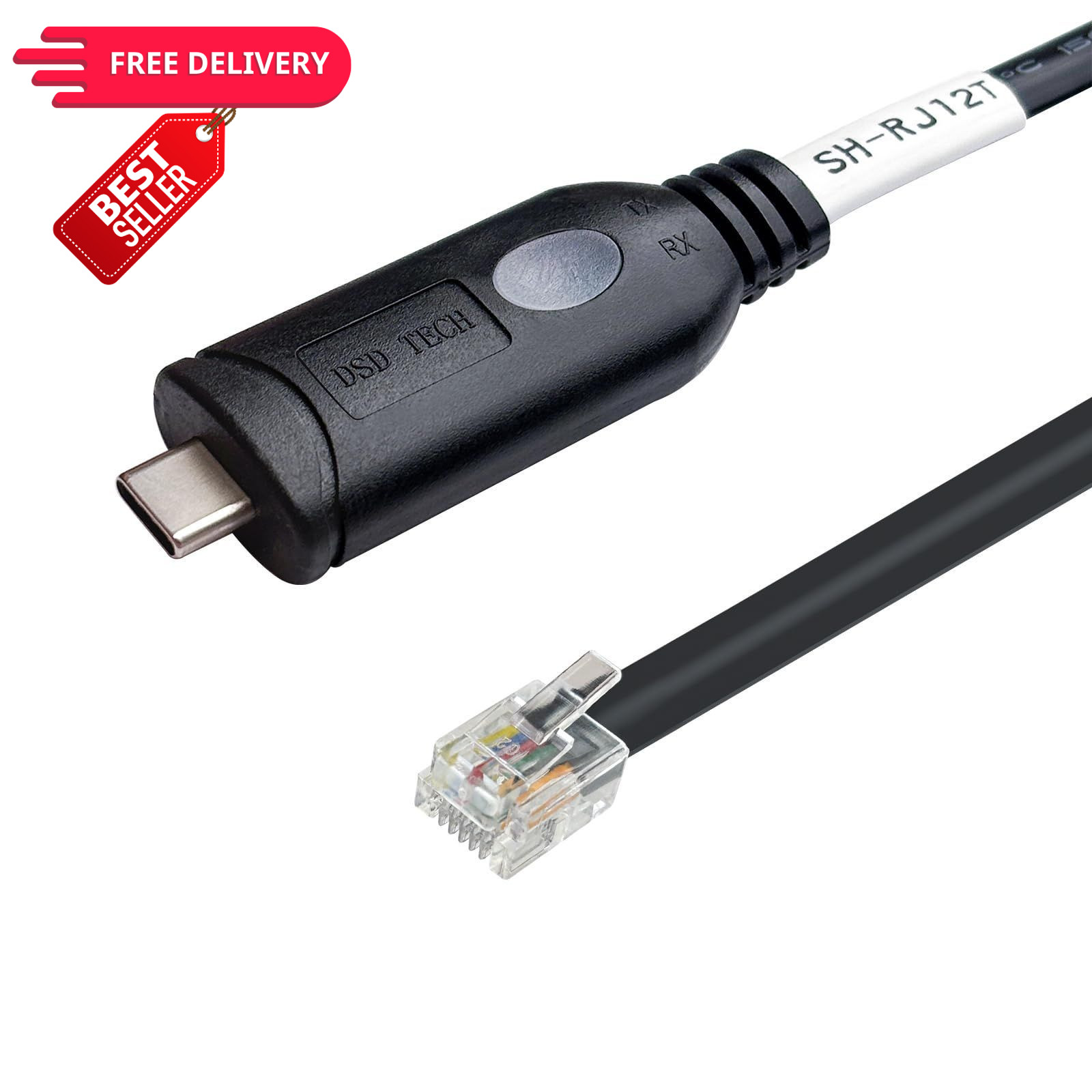 DSD TECH SH-RJ12T USB C to RJ12 6P4C RS232 Serial Cable for 5.9 feet, Black