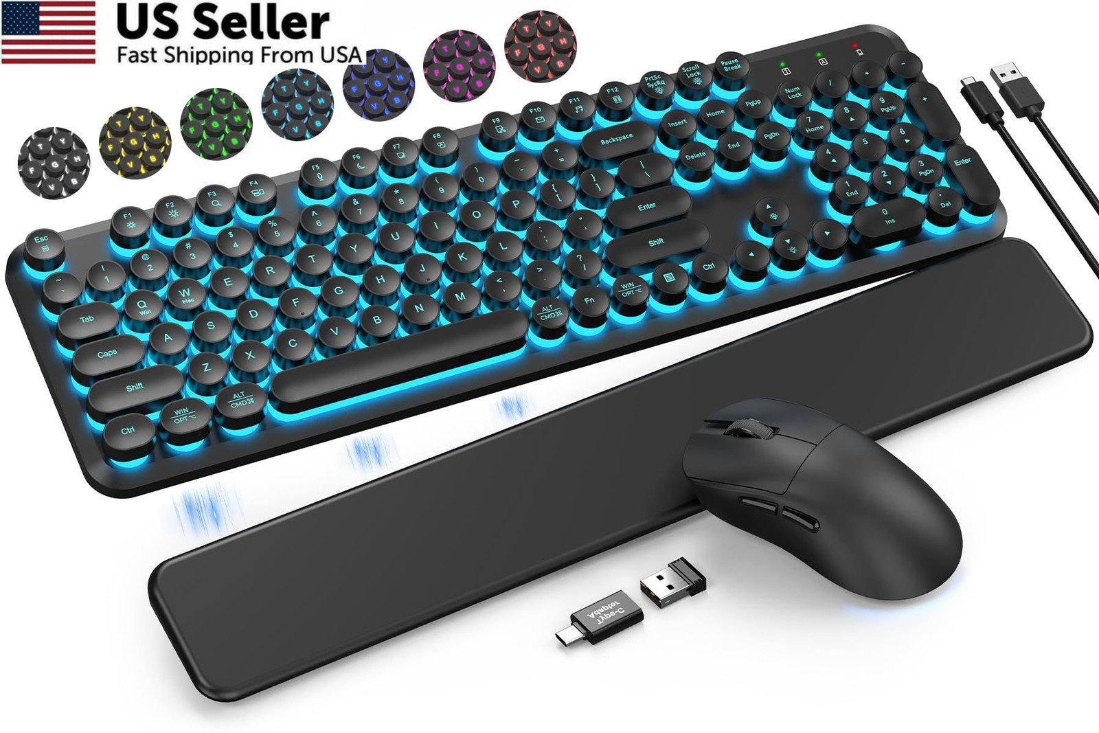 Wireless Keyboard and Mouse Backlit - Typewriter Full Size, Black