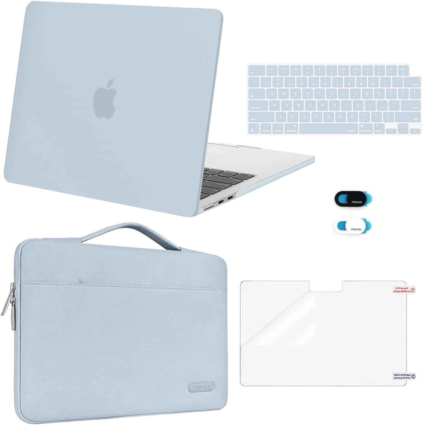 Elegant Baby Blue Hard Shell Case & Sleeve for MacBook Air 13