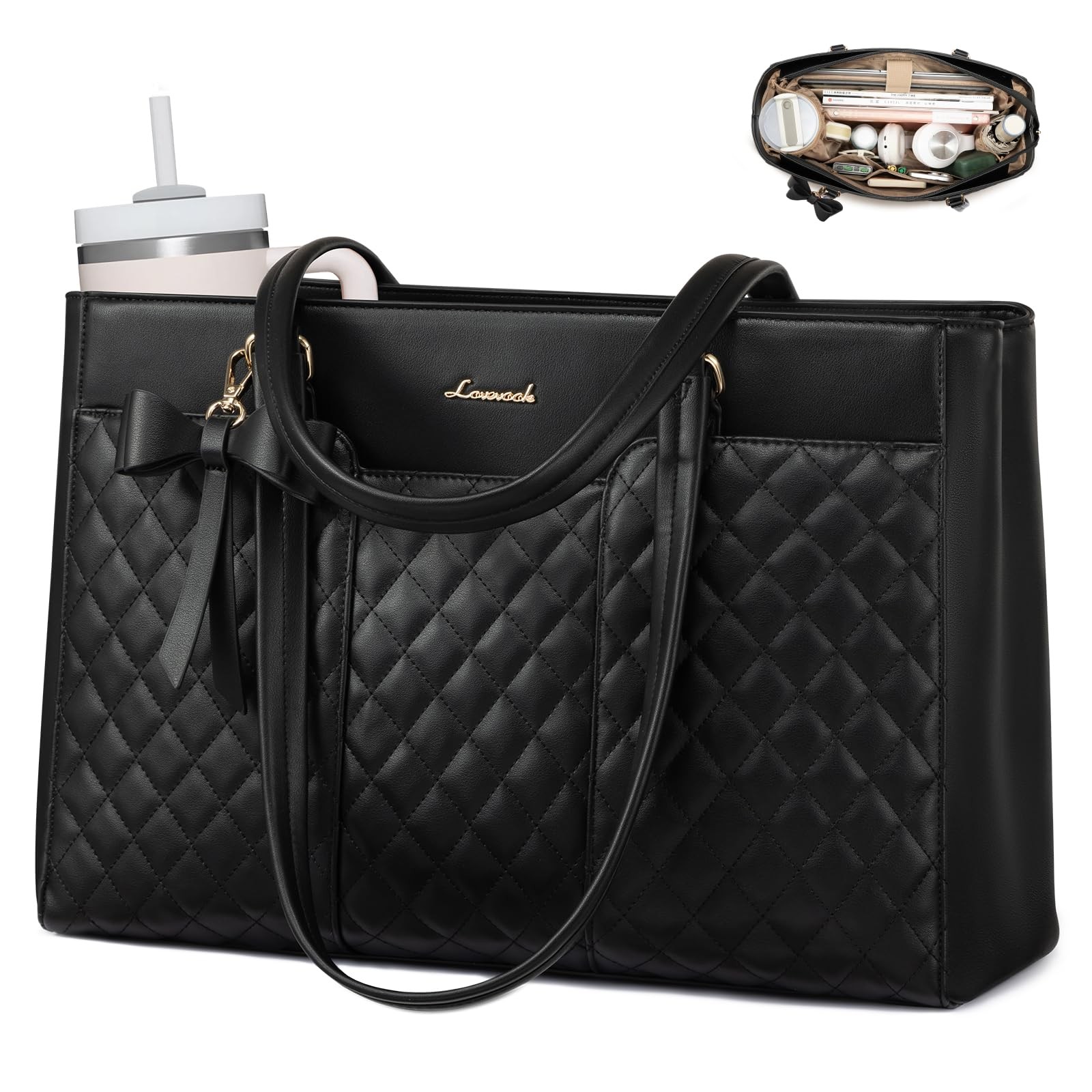 Best LOVEVOOK Laptop Tote Bag for Women,15.6 Inch Work Bags PU Leather Teacher