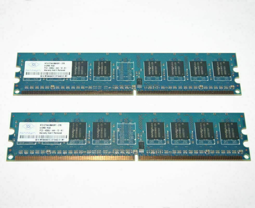 RAM Nanya PC2-4200u 2x 512MB 1GB Total DDR2 533 MHz 1Rx8 Computer PC Memory