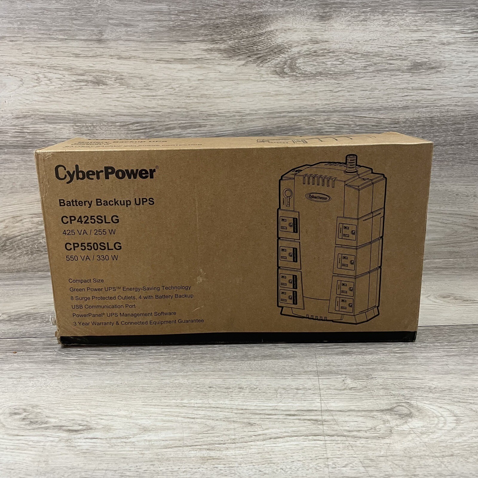 CyberPower UPS Standby Green - 550VA/330W 8-Outlet RJ11 Compact Design CP550SLG