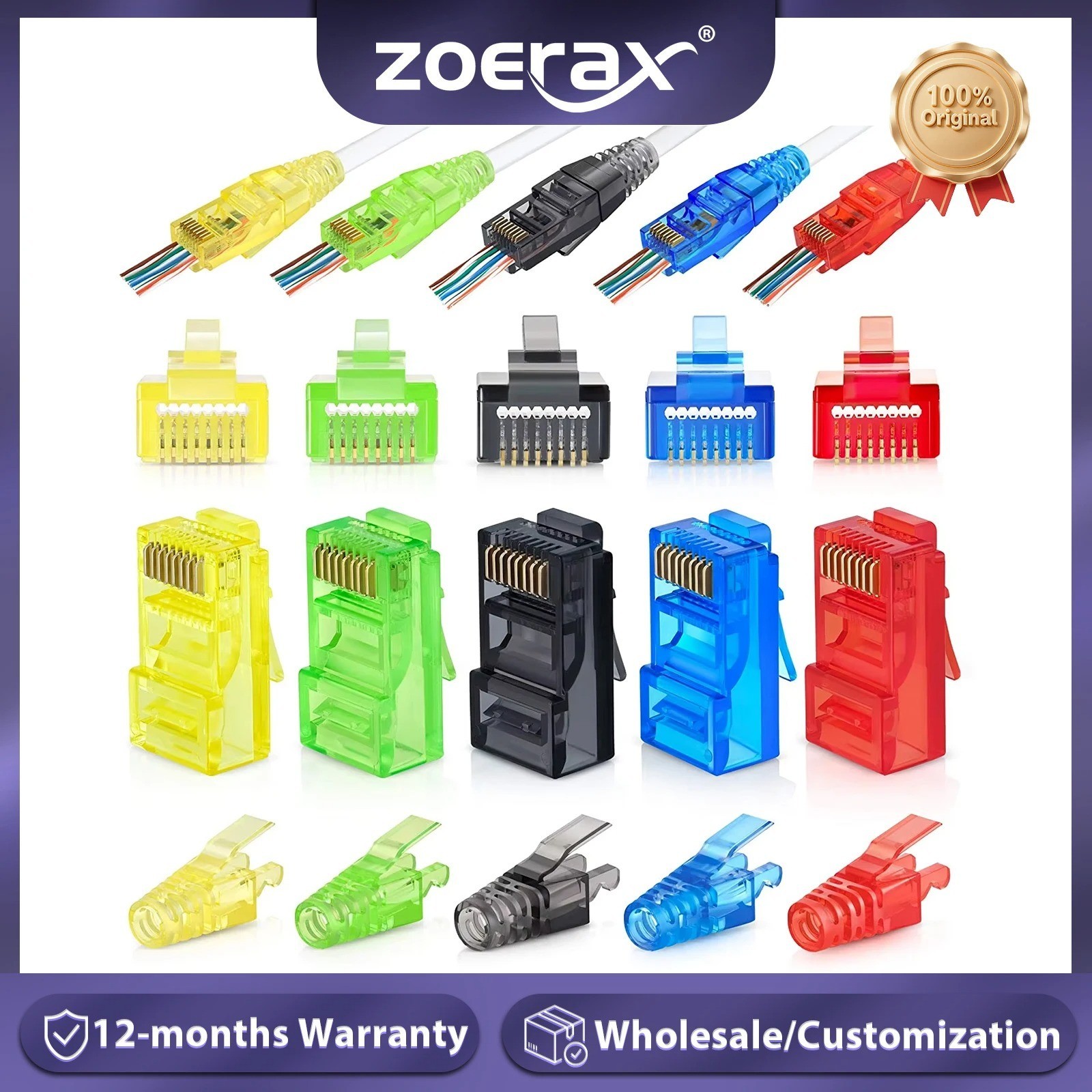 ZoeRax 50PCS RJ45 Cat6 Pass Through Connectors and 50PCS Strain Relief Boots