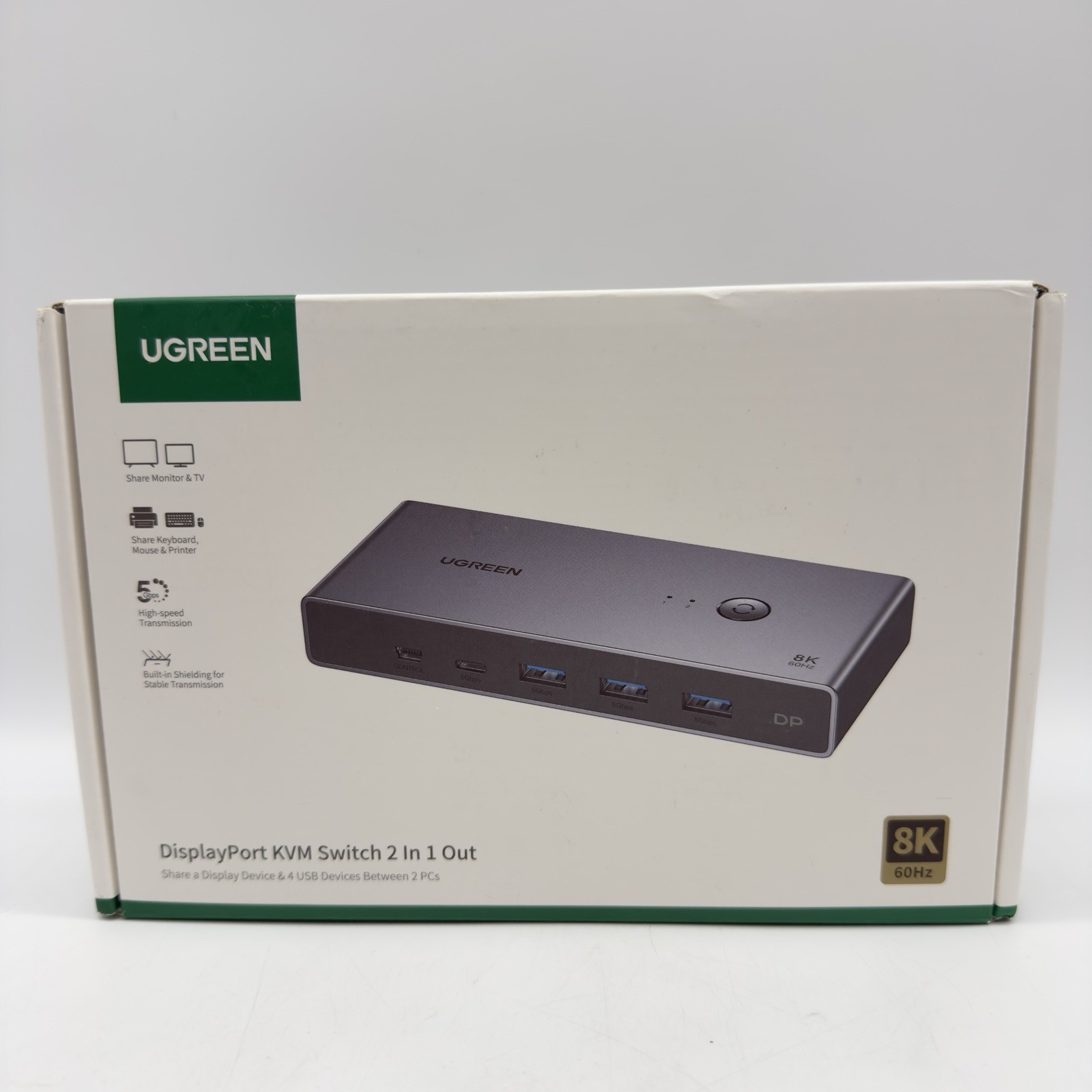 UGREEN DISPLAYPORT KVM SWITCH 2 IN 1 OUT DP1.4 with 4 USB 3.0 Ports TV PC 8K