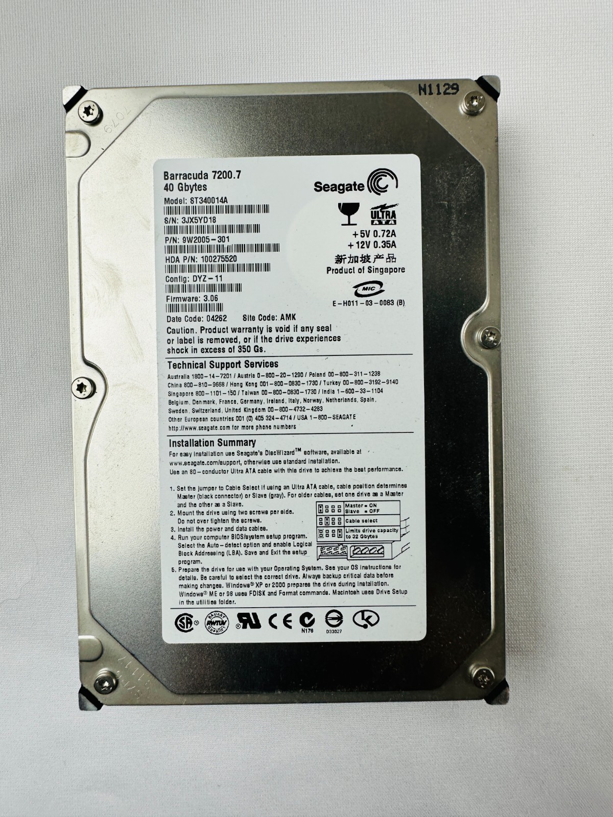 Seagate 9W2005-301 ST340014A Hard Disk Drive