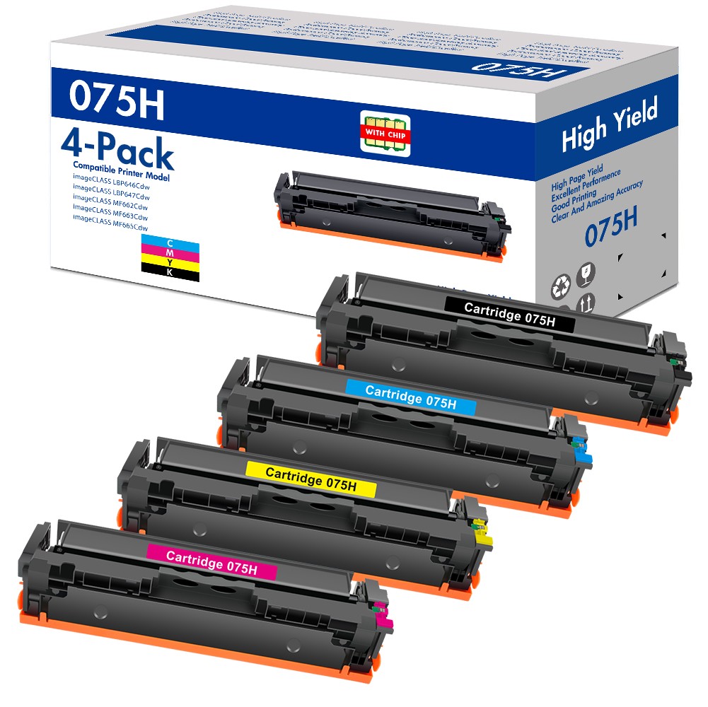 4 Pack 075H Toner Cartridge for Canon ImageCLASS MF665CDW MF663Cdw LBP646Cdw