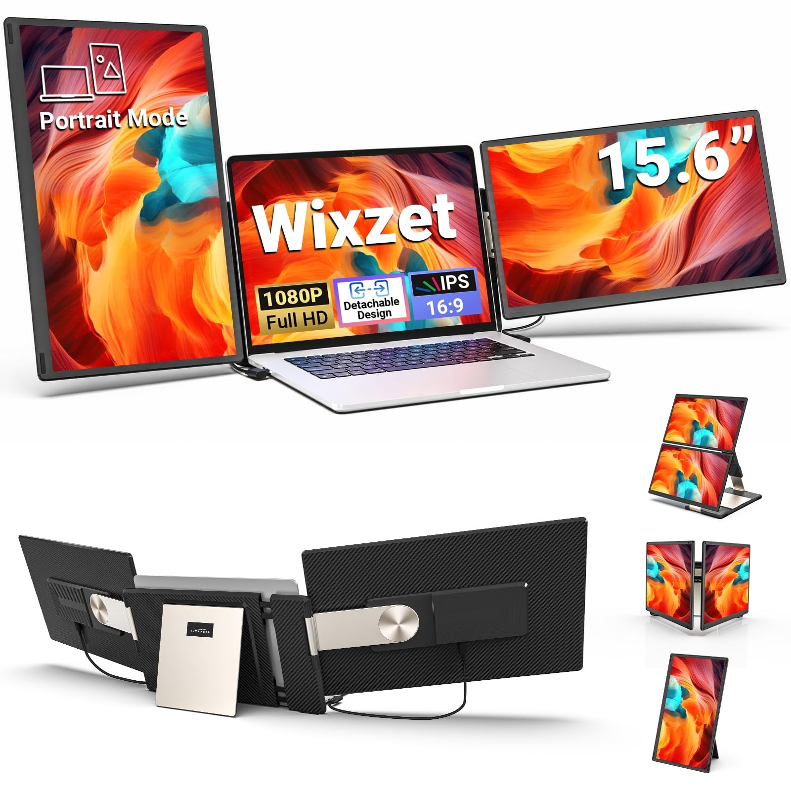 15.6" Laptop Screen Extender, Detachable Portable Monitor for Work & Travel