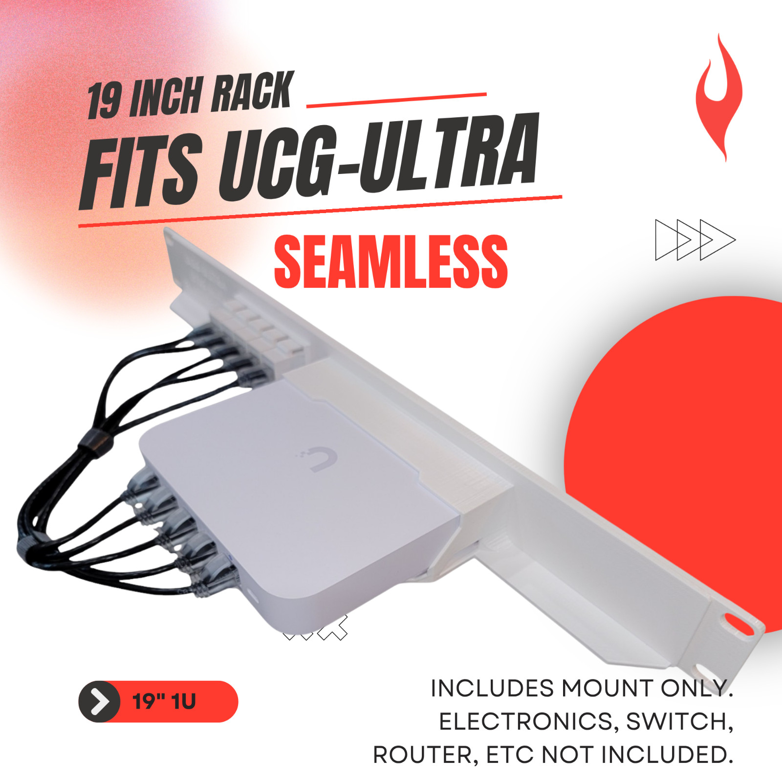 19-inch 1U Network Rack Mount for Unifi Gateway UCG-Ultra and UXG-Max, Keystones