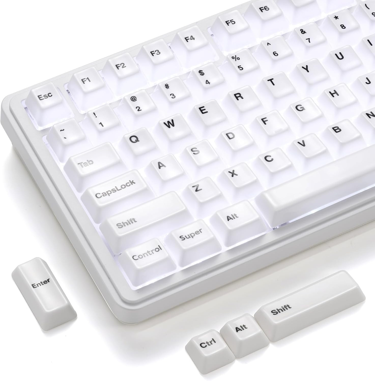 XVX Genuine Ceramic Keycaps Set, 120 Keys Cherry Profile White with Black Front