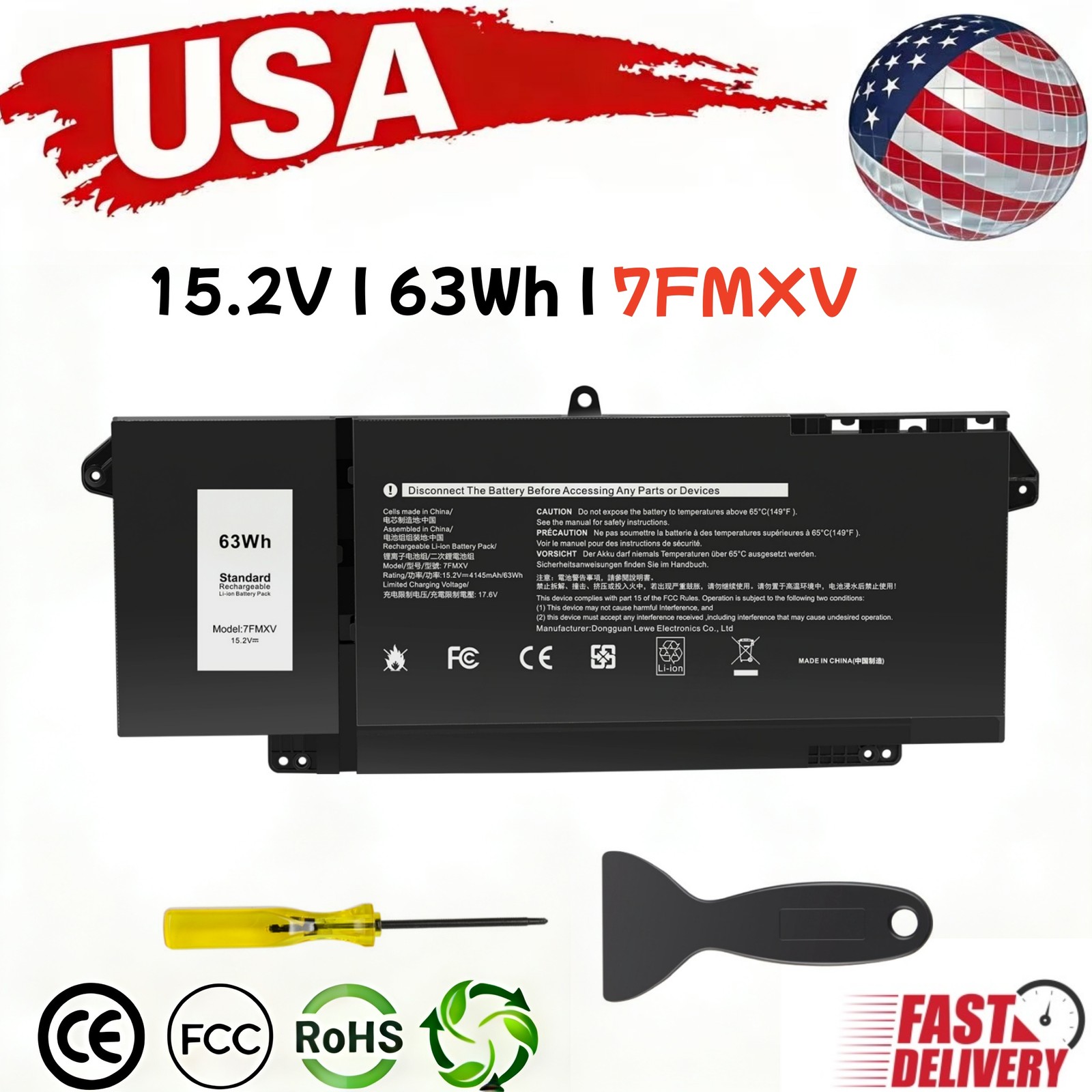 7FMXV Battery For Latitude 5320 7320 7420 7520 9JM71 0TN2GY TN2GY 63Wh 15.2V