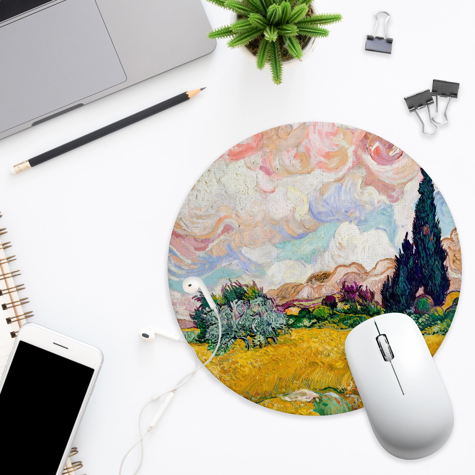 Abstract Wheat Field Impressionism Country Scenery Mouse Pad 7.9x7.9 Inch