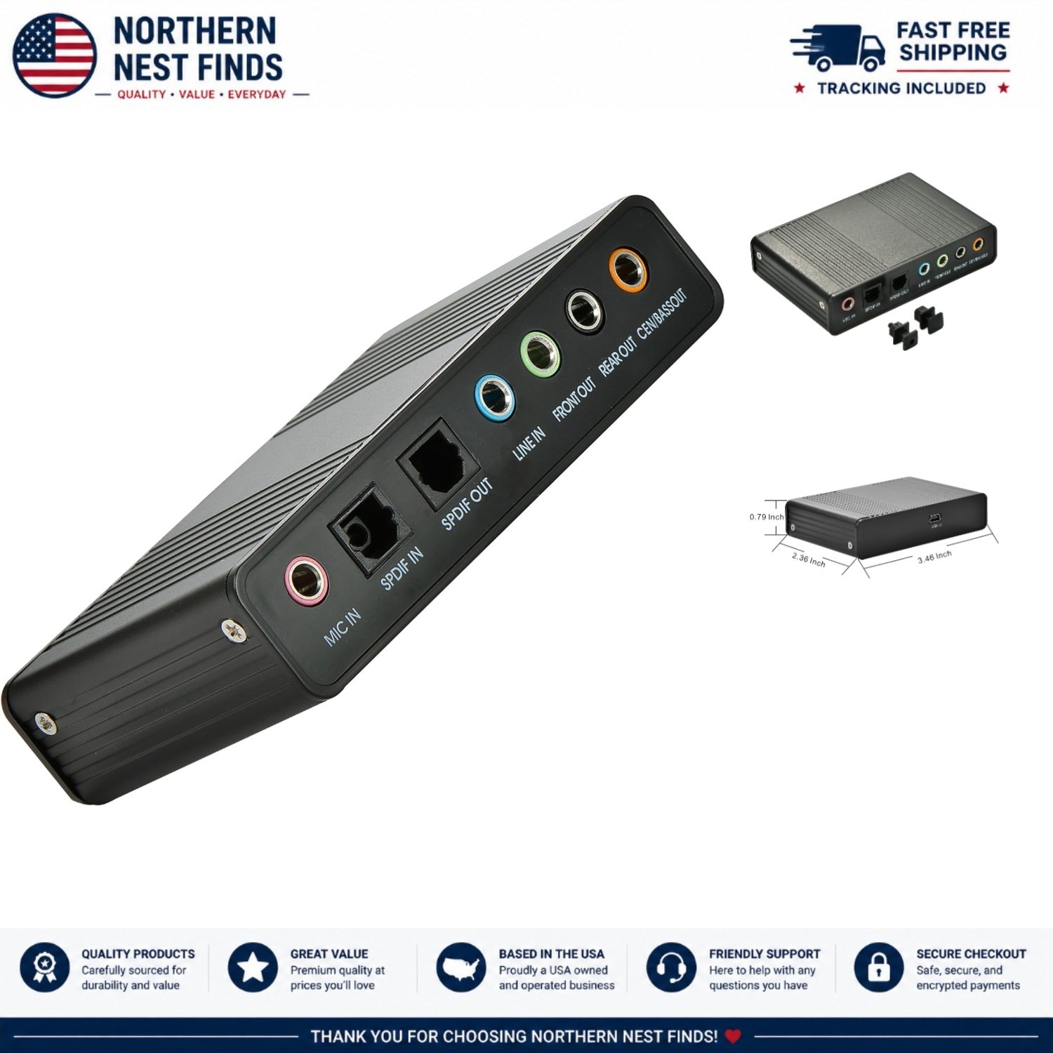 USB 2.0 5.1 Surround Sound Card with Optical Output for Windows PCs & Laptops
